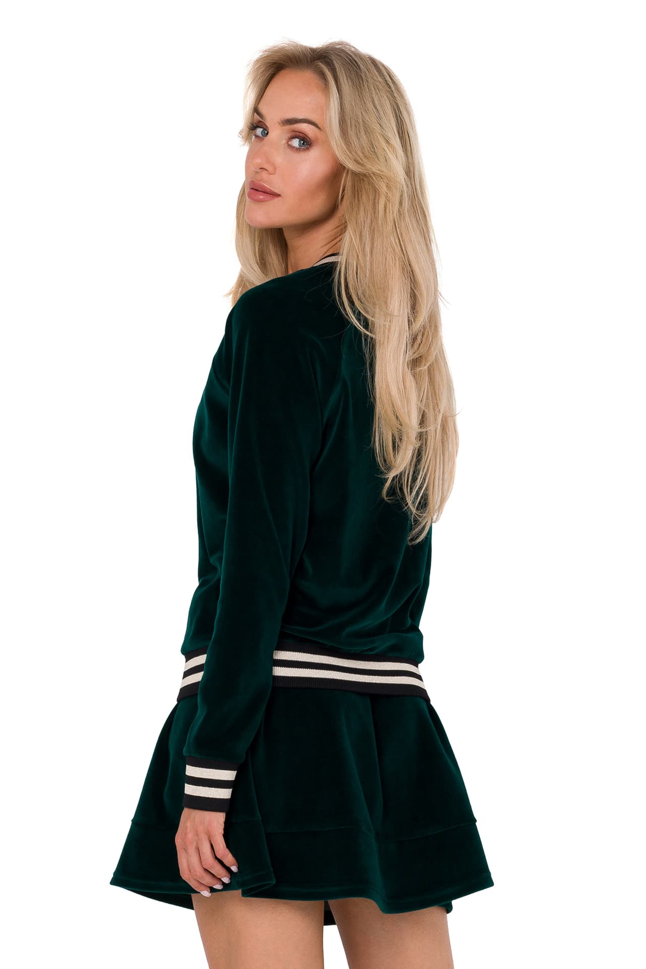 

M766 Bluza z ozdobnymi mankietami i stójką - zielona (kolor zielony, rozmiar M)