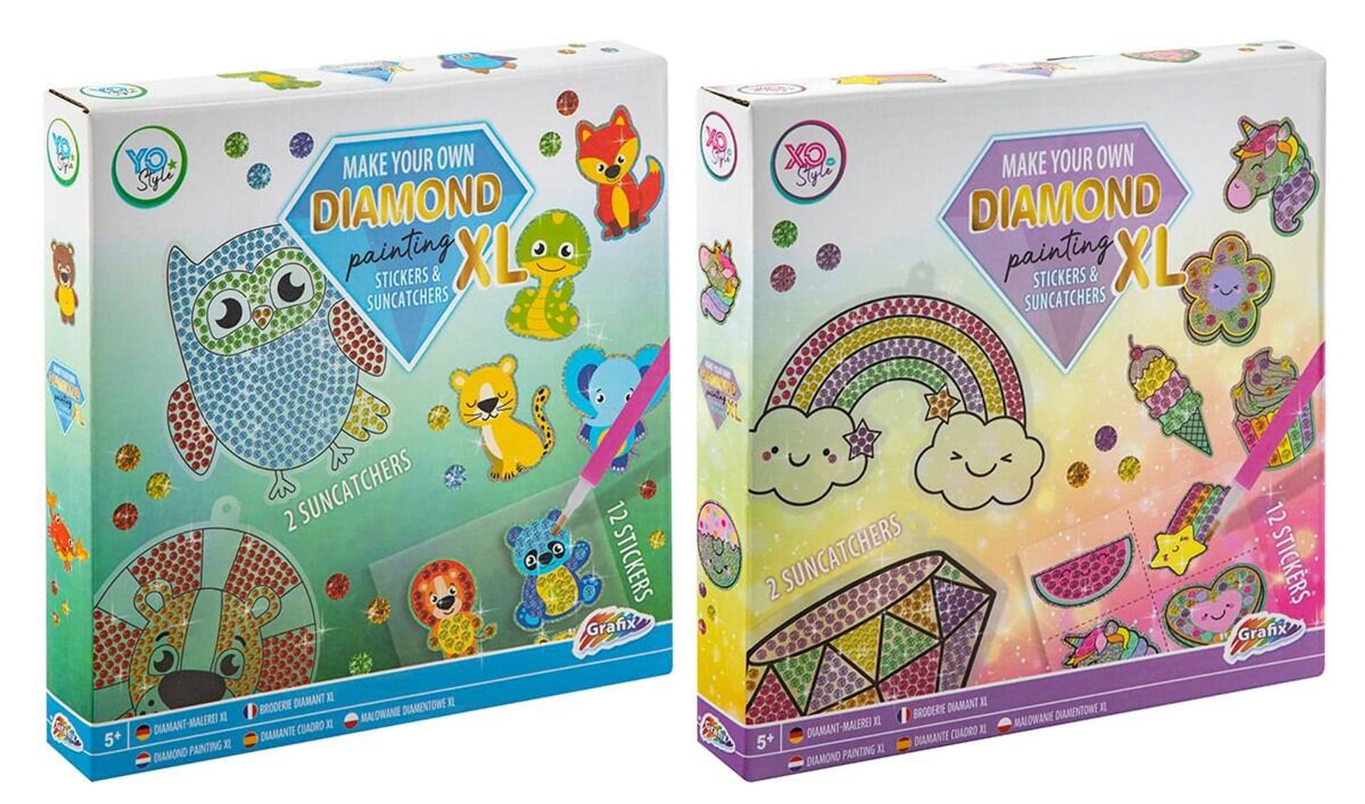 

Diamentowe malowanie XL 2 wzory.-12 naklejek + 2 łapacze słońca