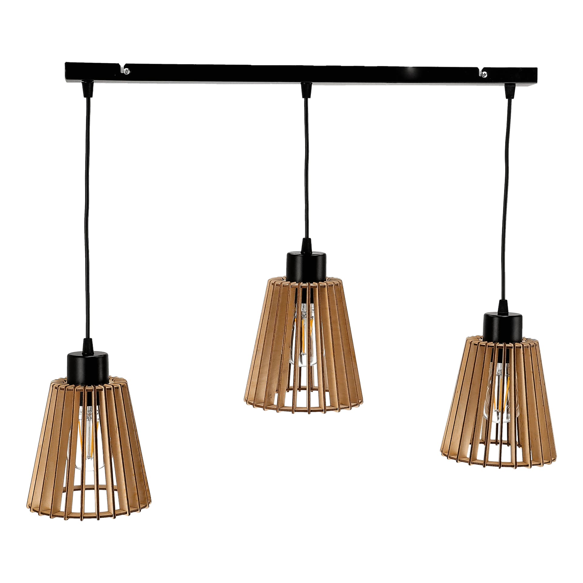 

DELOS 3P E27, lampa wisząca, max. 3x60W, czarna, drewno, listwa