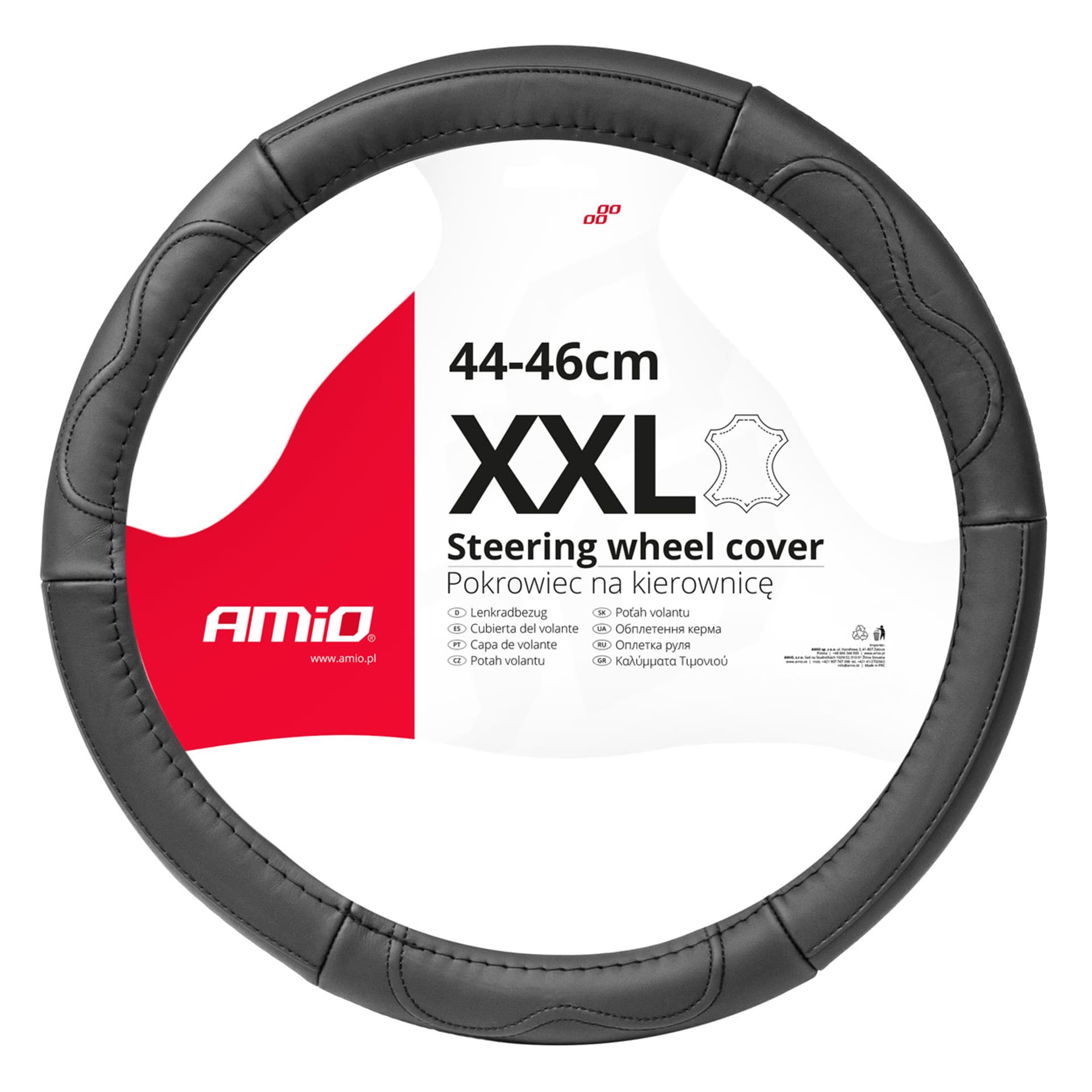 

Pokrowiec skórzany nakładka na kierownicę samochodową xxl 44-46cm swc-49-xxl amio-03554