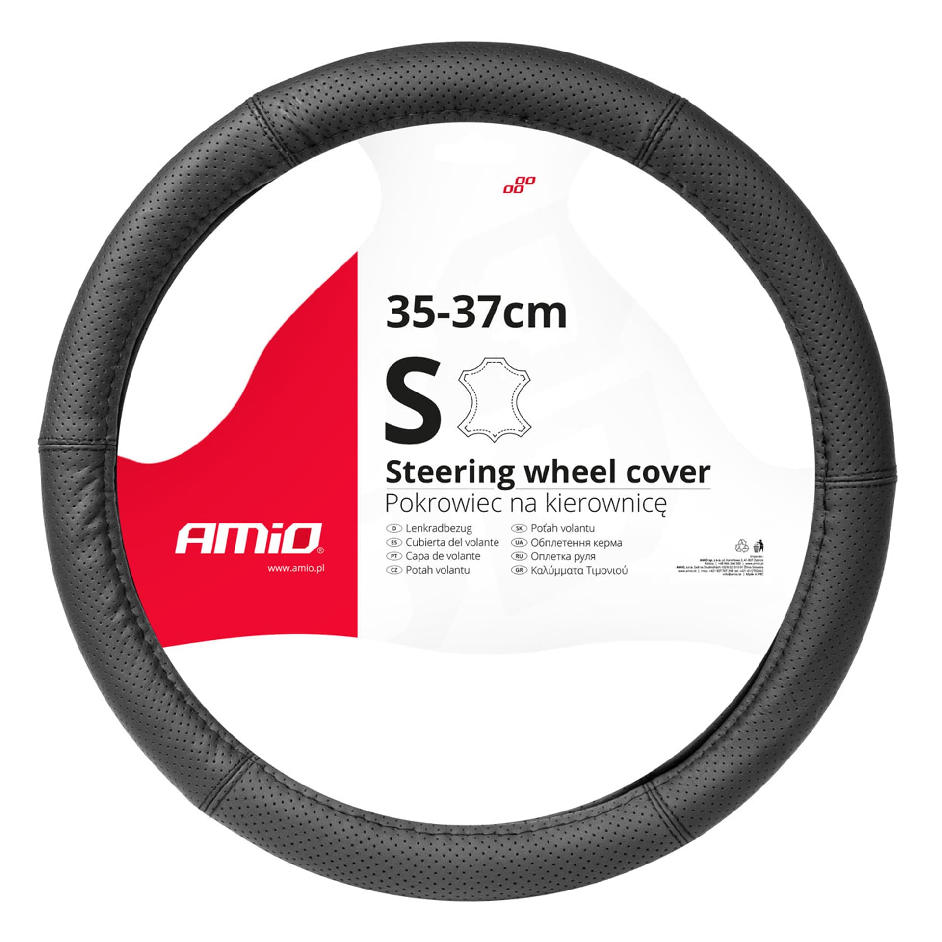 

Pokrowiec skórzany perforowany nakładka na kierownicę samochodową s 35-37cm swc-50-s amio-03555