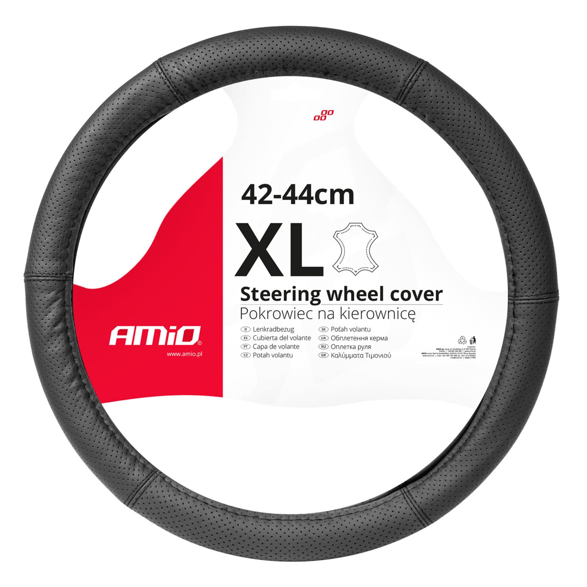 

Pokrowiec skórzany perforowany nakładka na kierownicę samochodową xl 41-43cm swc-50-xl amio-03558