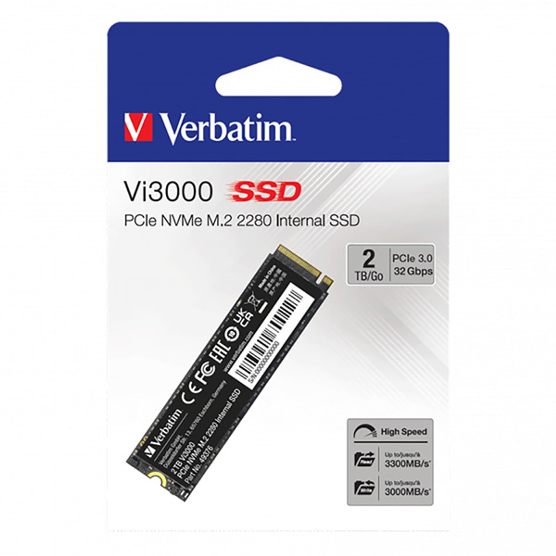 

Dysk SSD wewnętrzny Verbatim wewnętrzny NVMe, 2000GB, Vi3000 M.2, 49376, 3300 MB/s-R, 3000 MB/s-W
