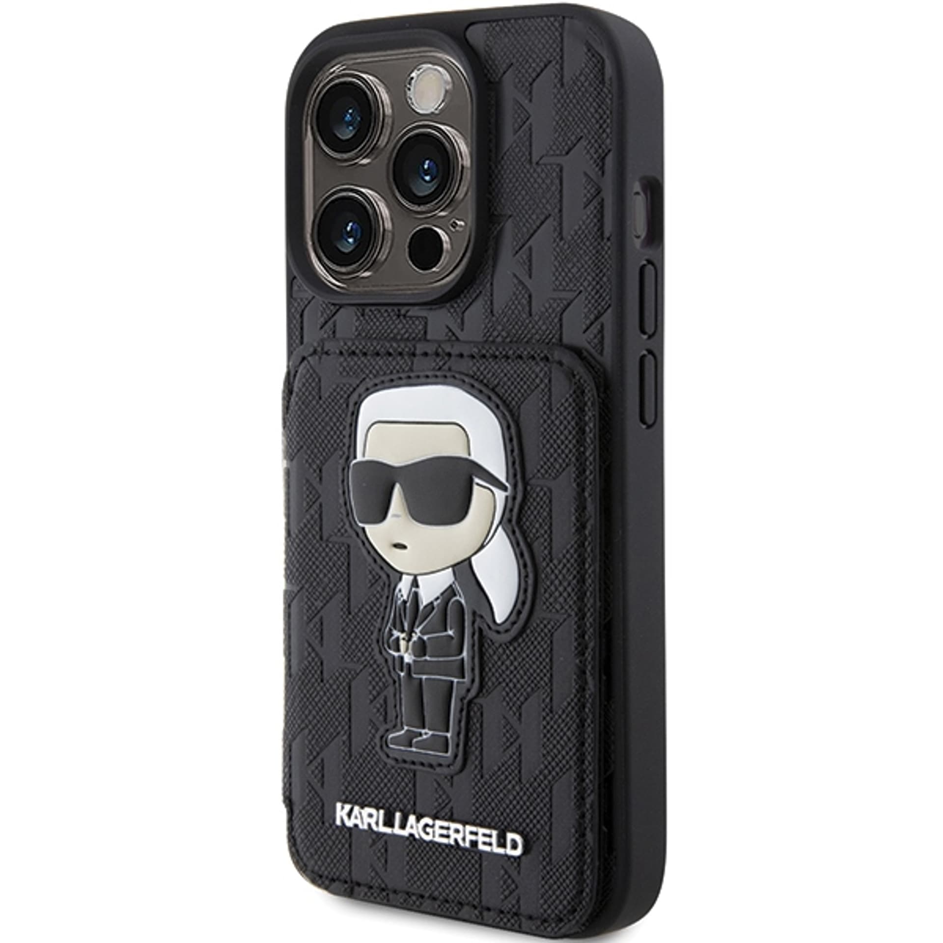 

Karl Lagerfeld KLHCP15LSAKKNSCK iPhone 15 Pro 6.1" czarny/black hardcase Saffiano Cardslots and Stand Monogram Ikonik Patch