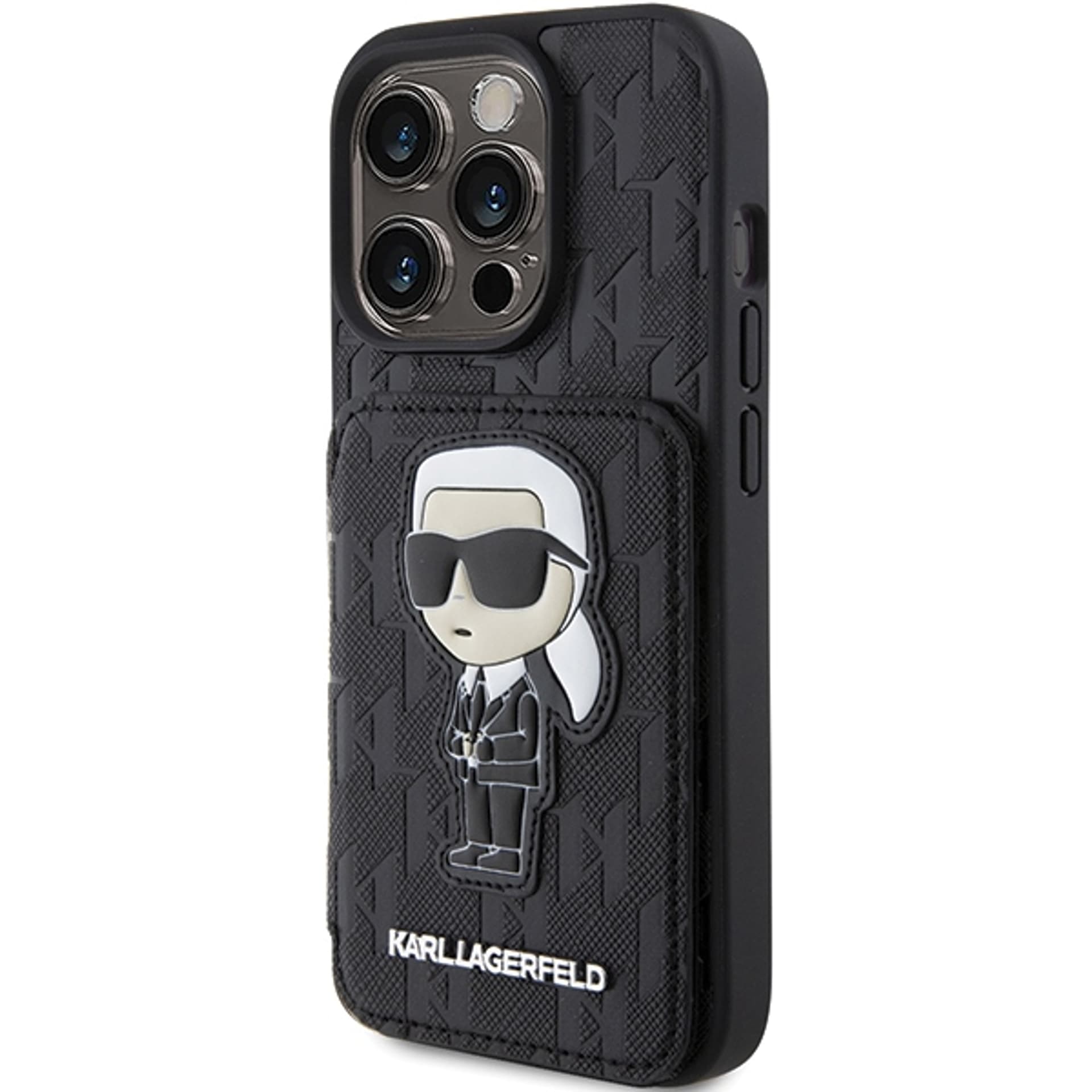 

Karl Lagerfeld KLHCP15XSAKKNSCK iPhone 15 Pro Max 6.7" czarny/black hardcase Saffiano Cardslots and Stand Monogram Ikonik Patch