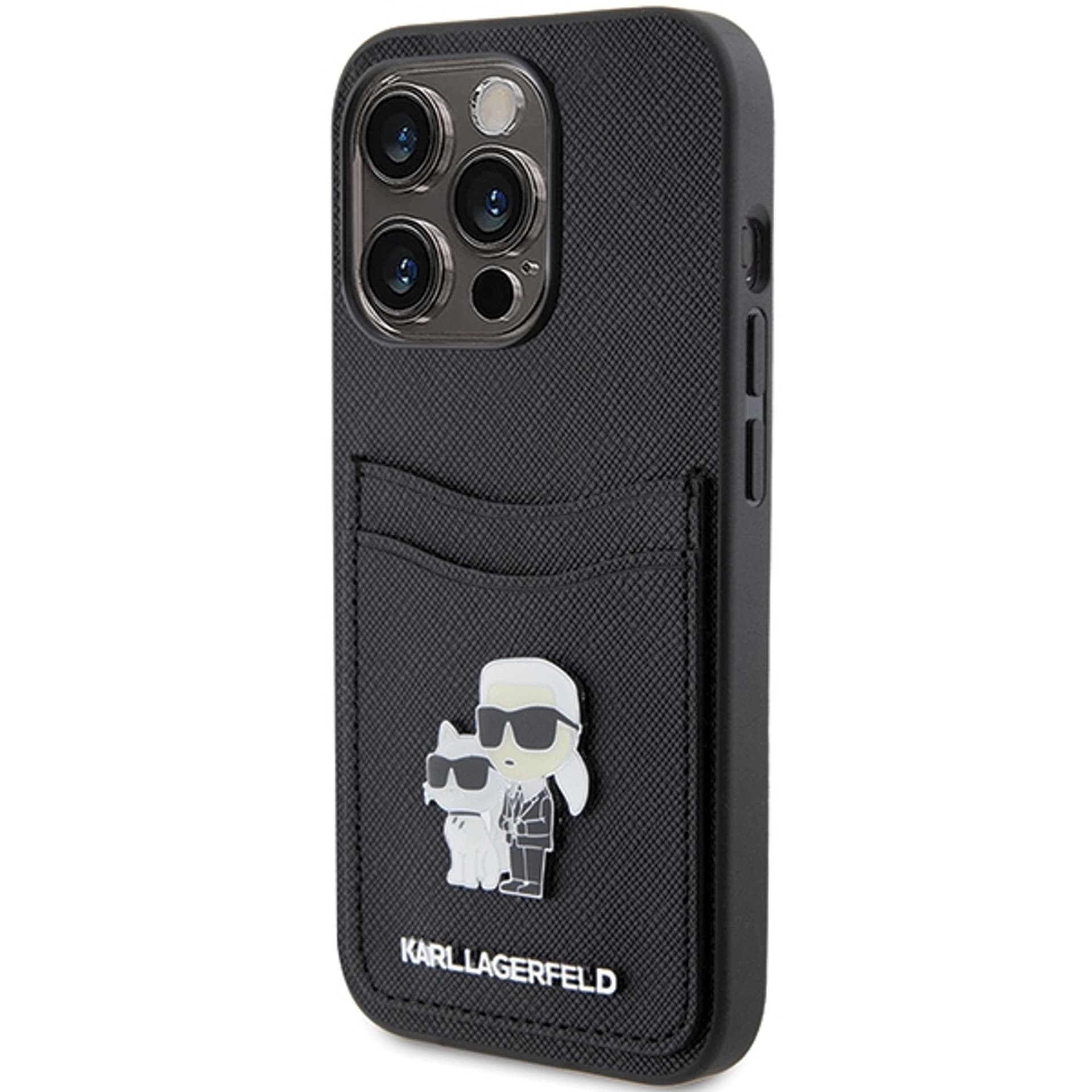 

Karl Lagerfeld KLHCP15LSAPKCNPK iPhone 15 Pro 6.1" czarny/black hardcase Saffiano Cardslot Karl&Choupette Metal Pin
