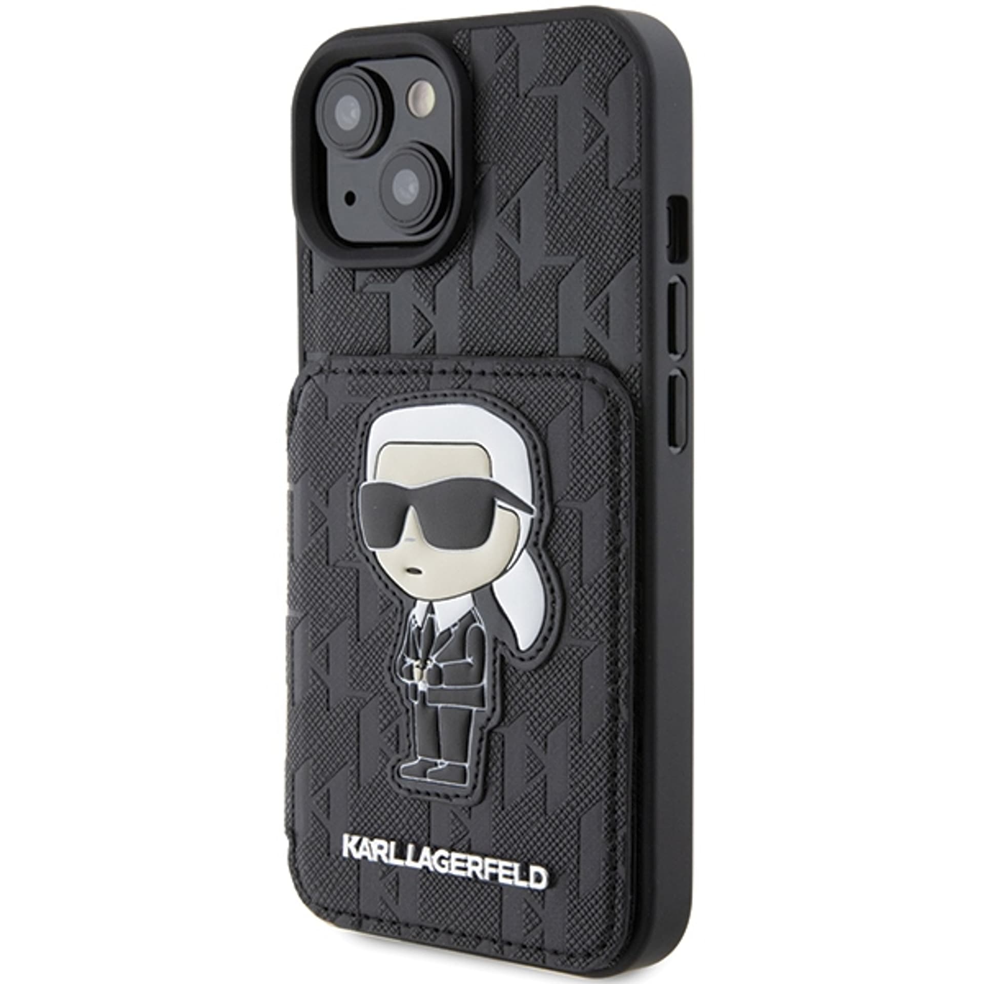 

Karl Lagerfeld KLHCP15SSAKKNSCK iPhone 15 6.1" czarny/black hardcase Saffiano Cardslots and Stand Monogram Ikonik Patch