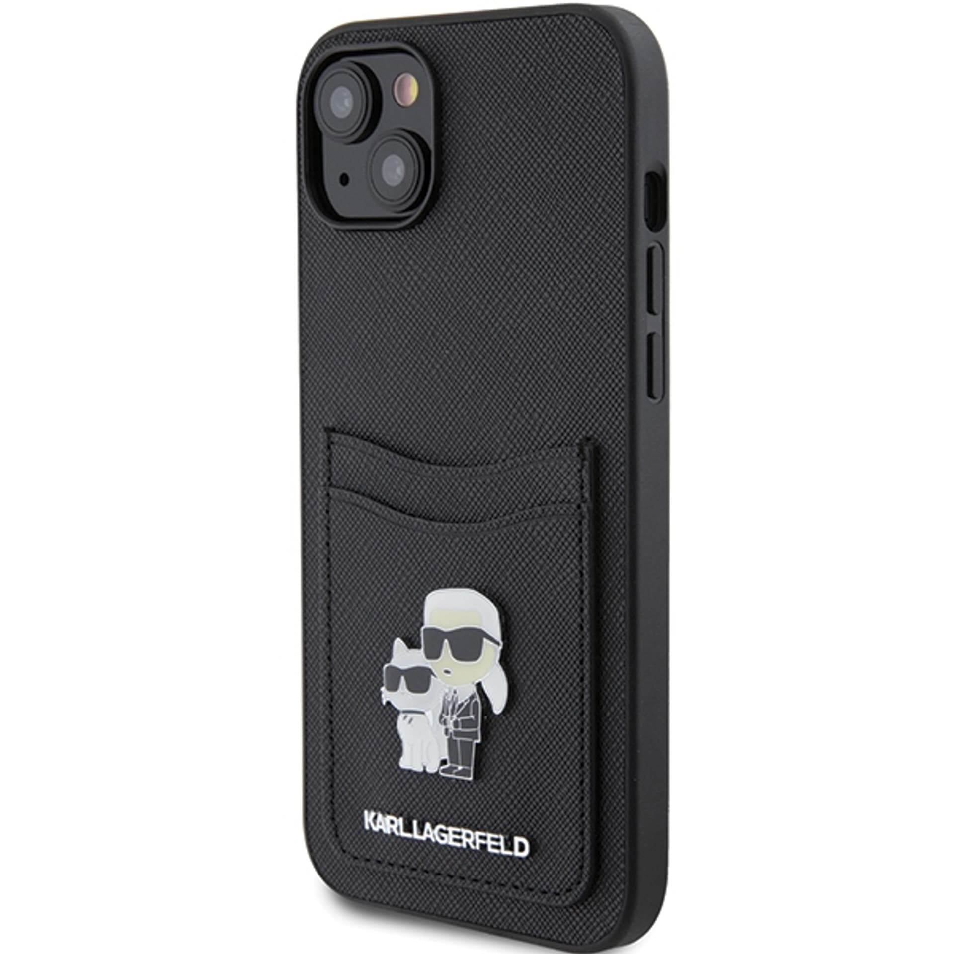 

Karl Lagerfeld KLHCP15SSAPKCNPK iPhone 15 6.1" czarny/black hardcase Saffiano Cardslot Karl&Choupette Metal Pin