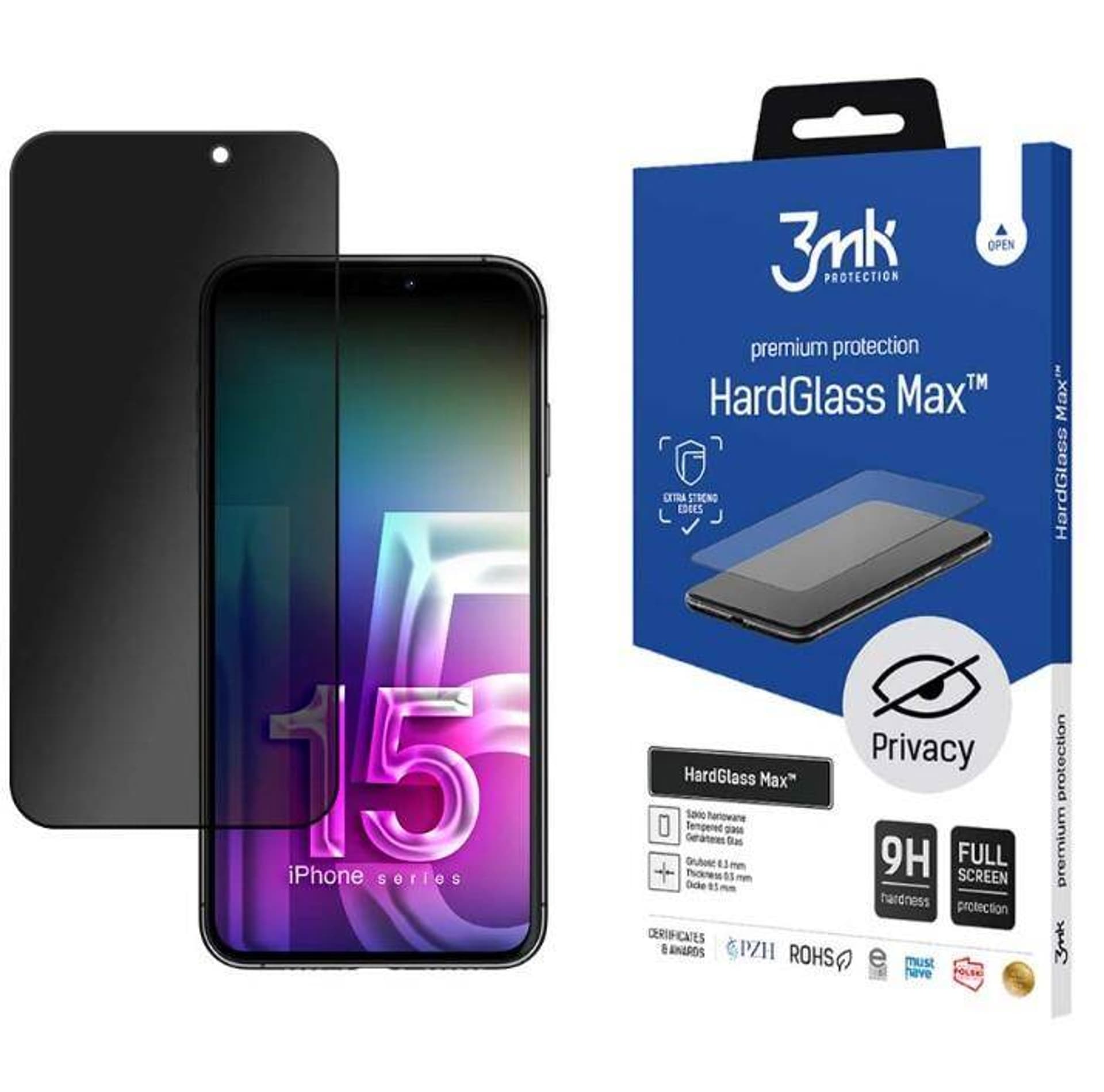 

3MK HardGlass Max Privacy iPhone 15 6.1" czarny/black, Fullscreen Glass