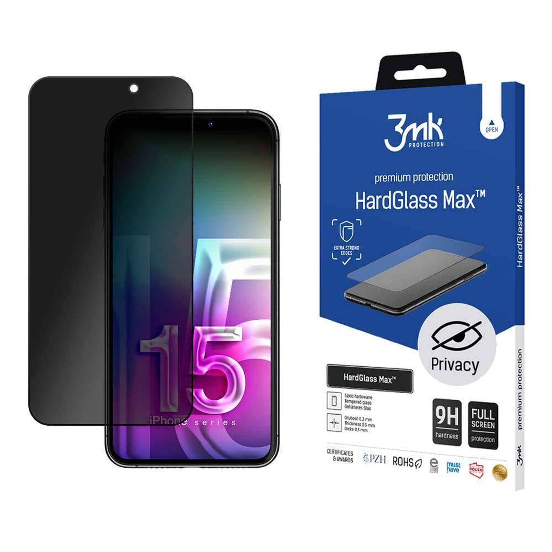 

3MK HardGlass Max Privacy iPhone 15 Pro Max 6.7" czarny/black, Fullscreen Glass