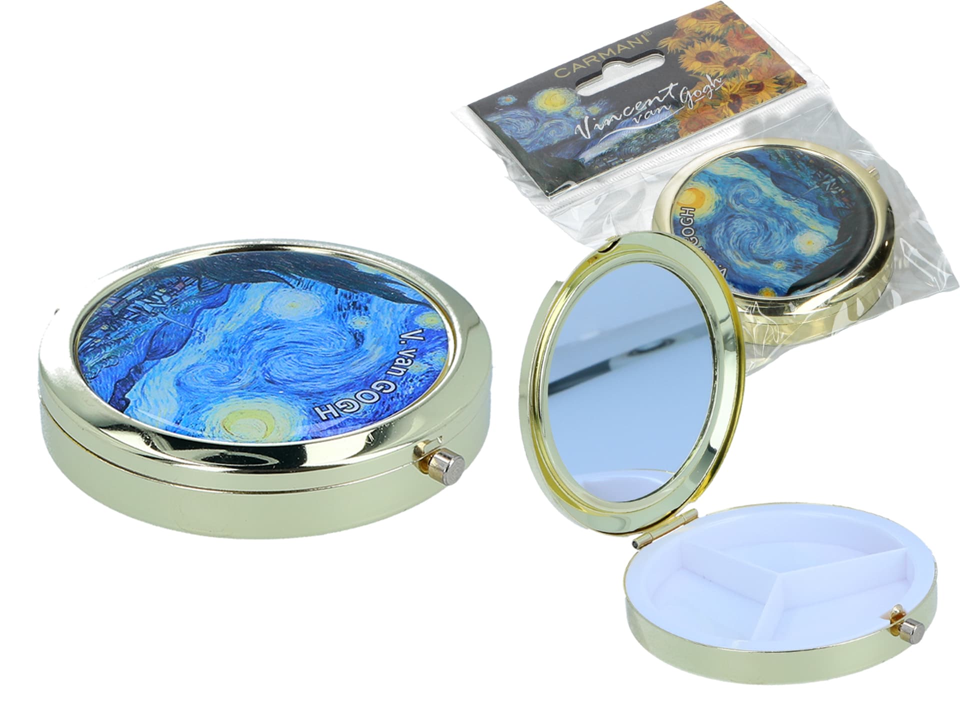 

Puzderko na tabletki, okrągłe z lusterkiem - V. van Gogh, Gwiaździsta Noc (CARMANI)