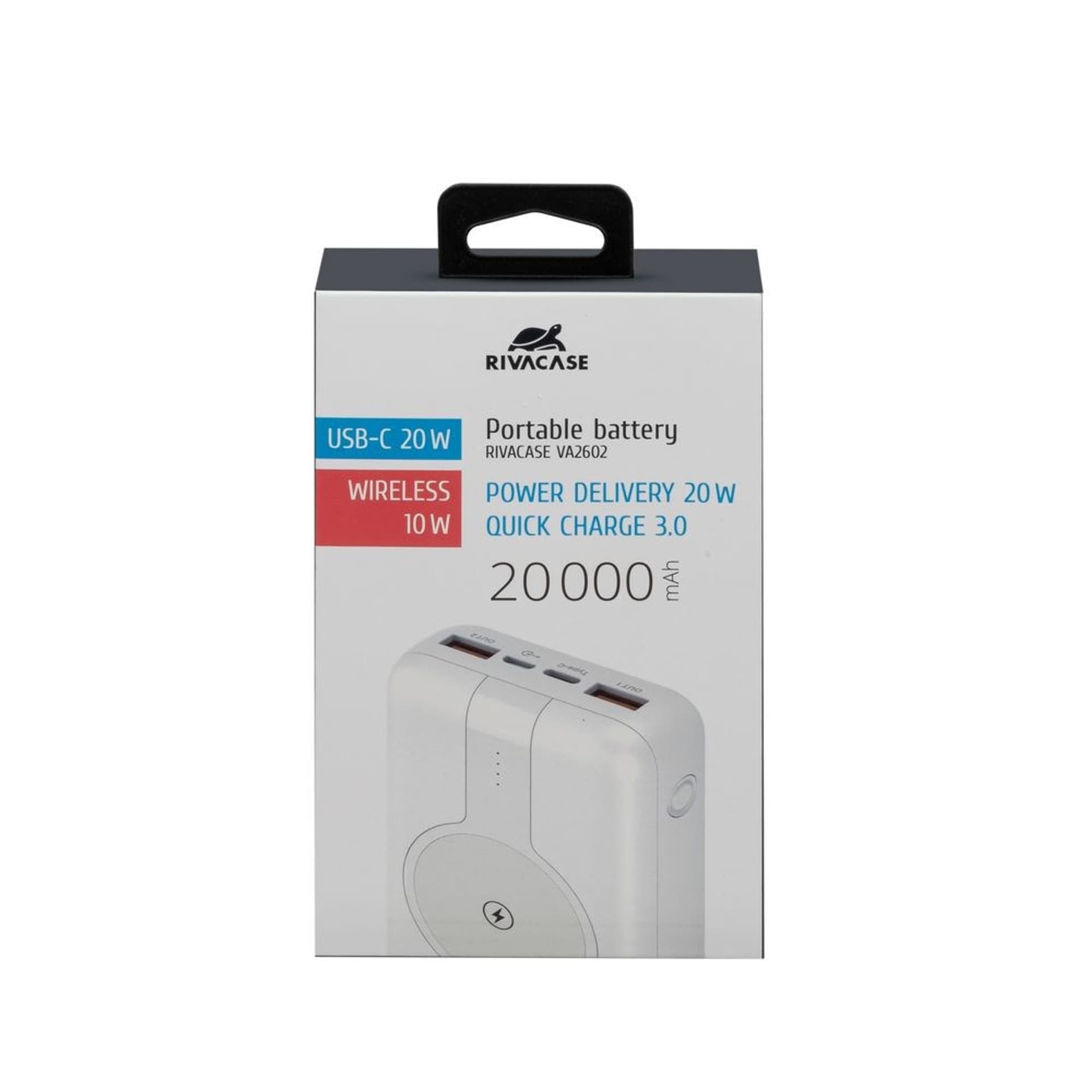 

RIVACASE POWERBANK 20.000 MAH USB-C 20W + QI 10W, 1X WE/WY USB-C 20W, 2X USB-A QC18W, WEJŚCIE MICRO-USB,INDUKCJA QI 10W,BIAŁY