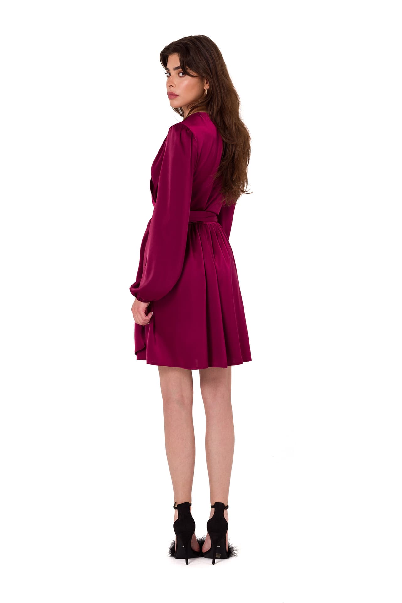 

K175 Sukienka rozkloszowana - bordowa (kolor bordo, rozmiar 2XL/3XL)