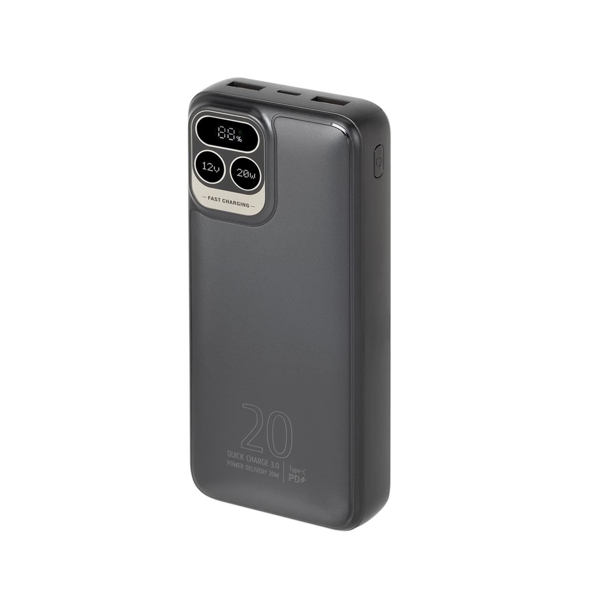 

RIVACASE POWERBANK 20.000 MAH USB-C 20W LCD, 1X WE/WY USB-C PD 20W, 2X USB-A QC 3.0 18W, CZARNY