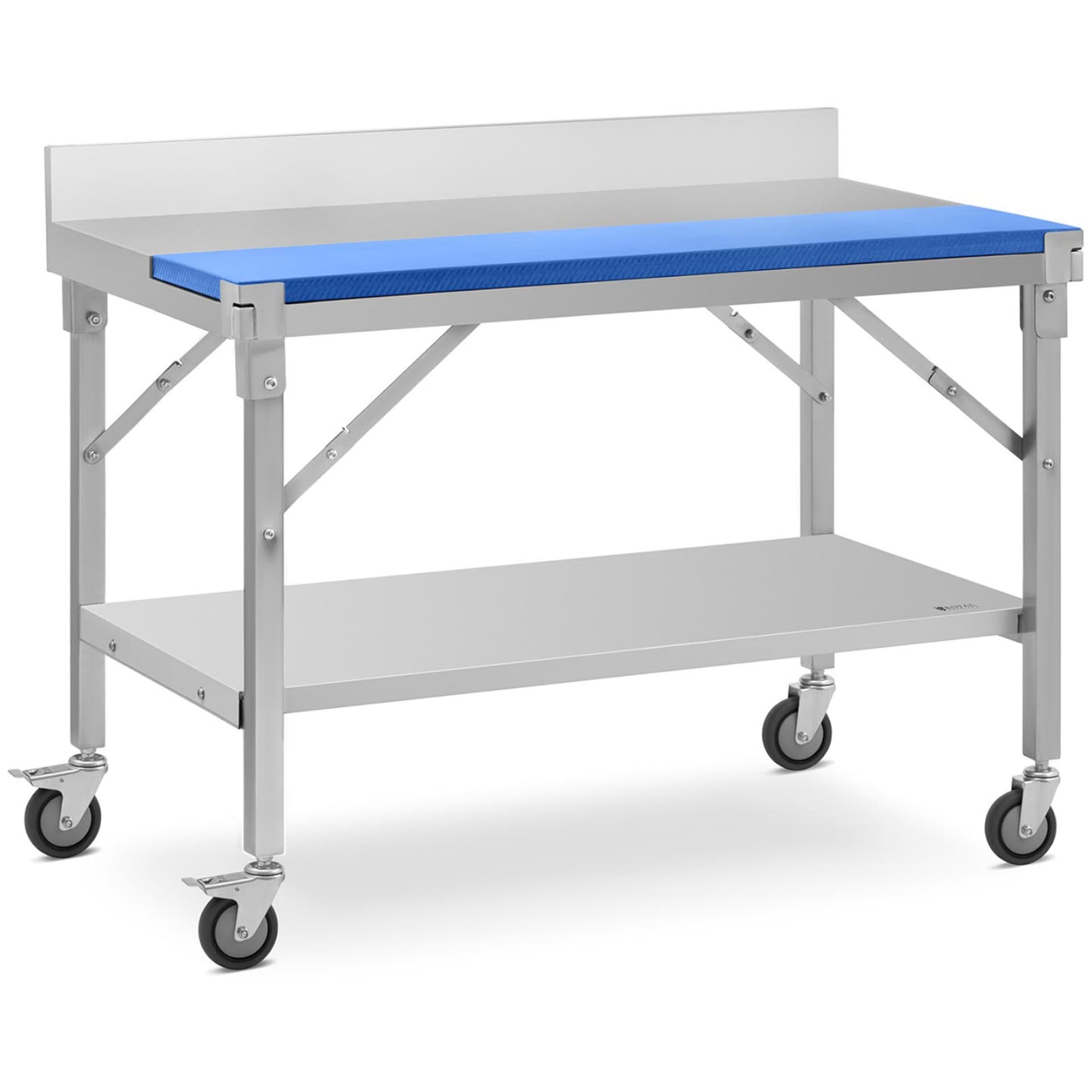 

Stół roboczy na kółkach z deską do krojenia stalowy nierdzewny z rantem i półką 120x70cm