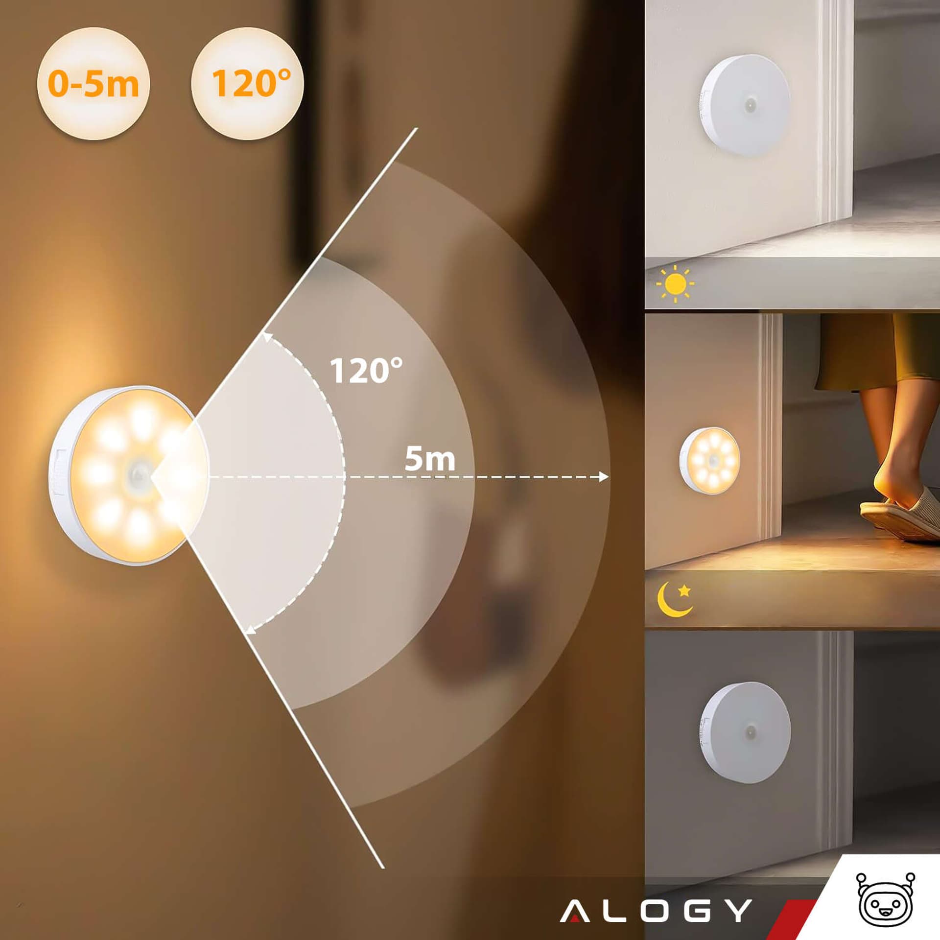 

Lampka lampa LED czujnik ruchu zmierzchu nocna Alogy Sensor Light Bezprzewodowa oświetlenie meblowe Światło ciepłe 3000k