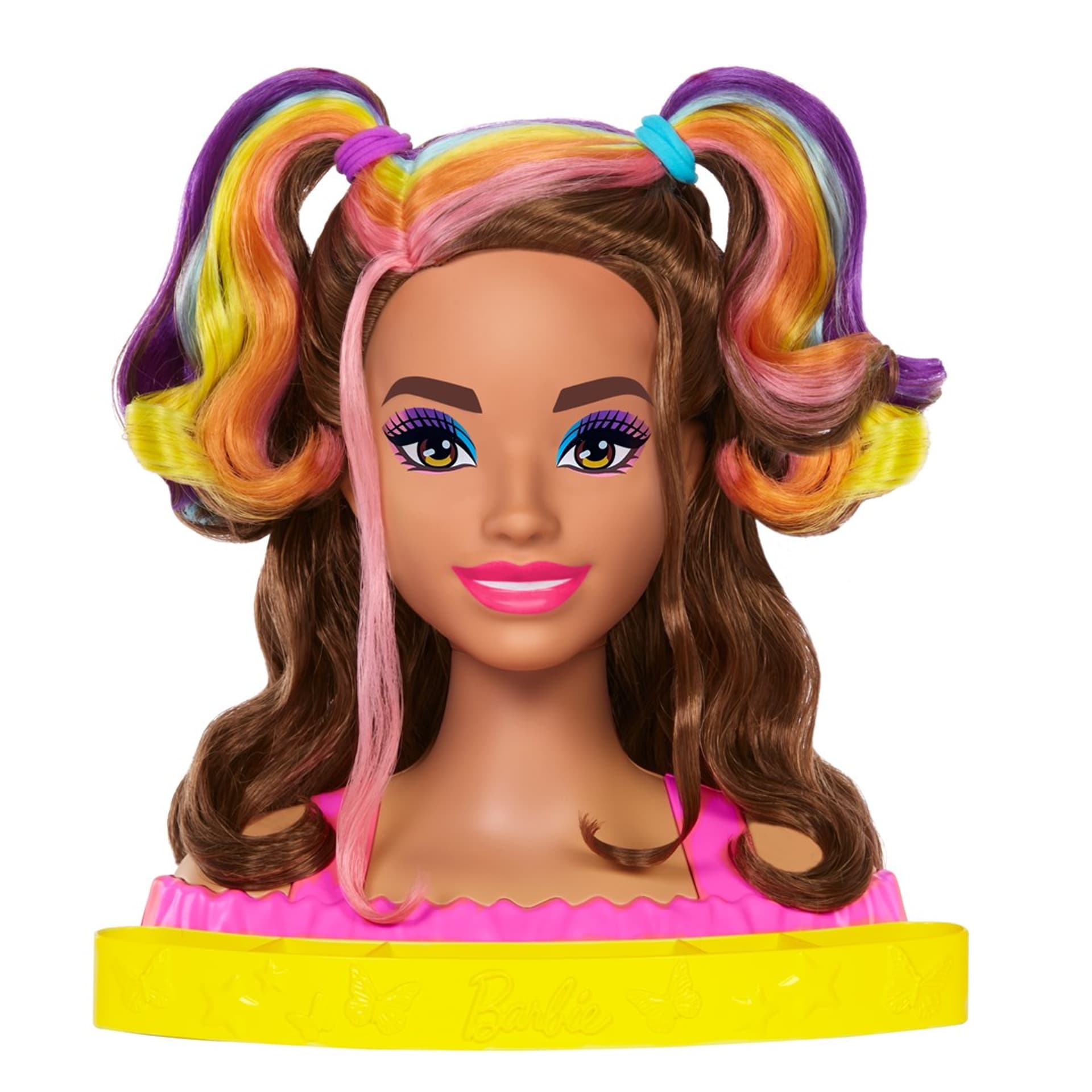 

BARBIE Głowa Do Stylizacji Neonowa Tęcza Brązowe Włosy HMD80
