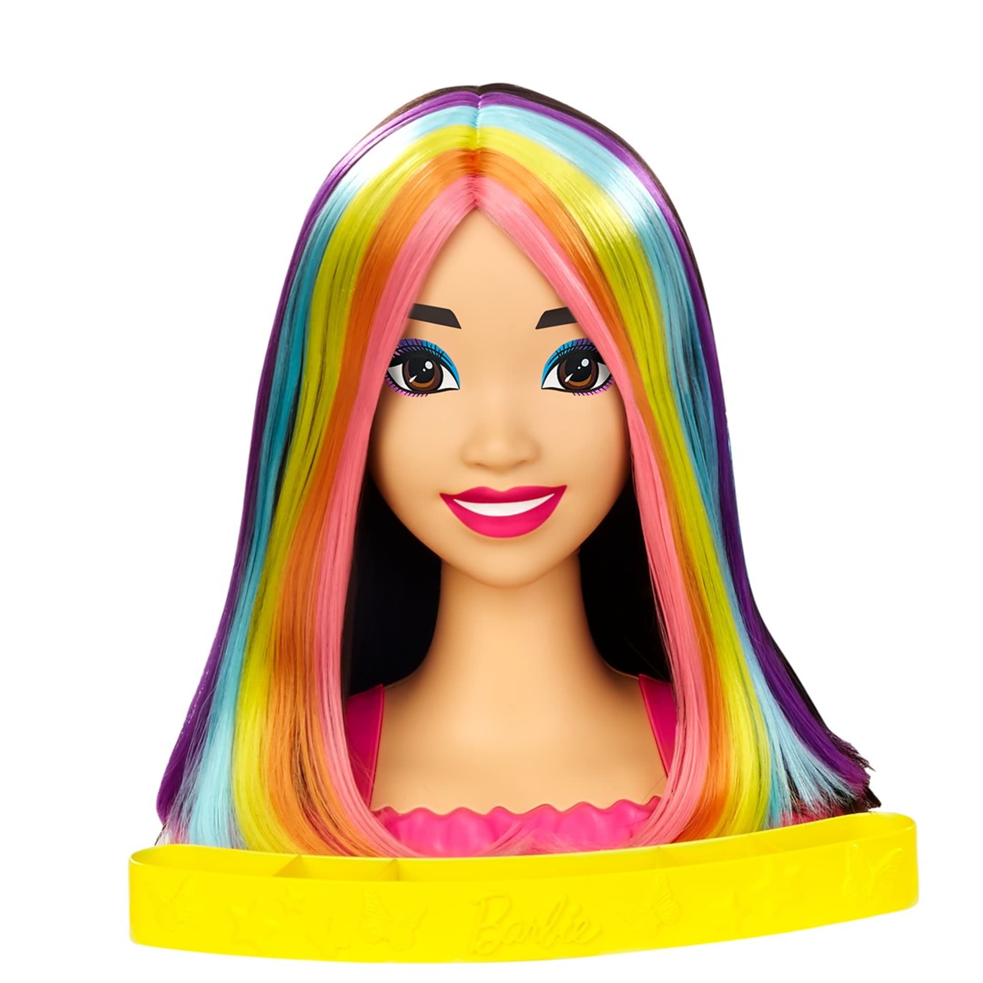 

BARBIE Głowa Do Stylizacji Neonowa Tęcza Czarne Włosy HMD81