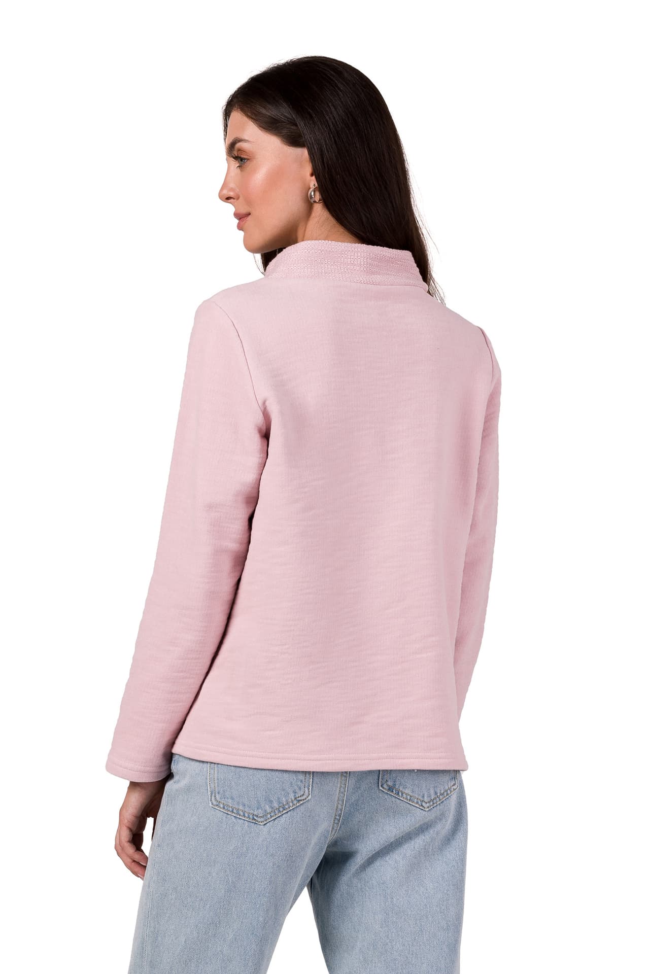

B268 Bluza z wysokim kołnierzem - pudrowa (kolor pudrowy róż, rozmiar L)