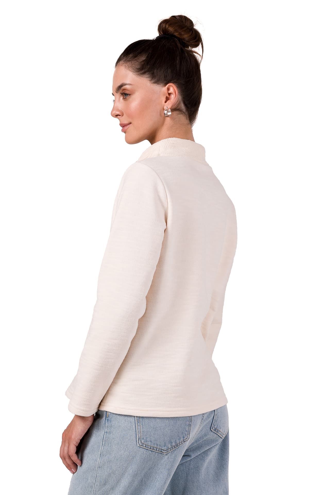 

B268 Bluza z wysokim kołnierzem - waniliowa (kolor ecru, rozmiar M)