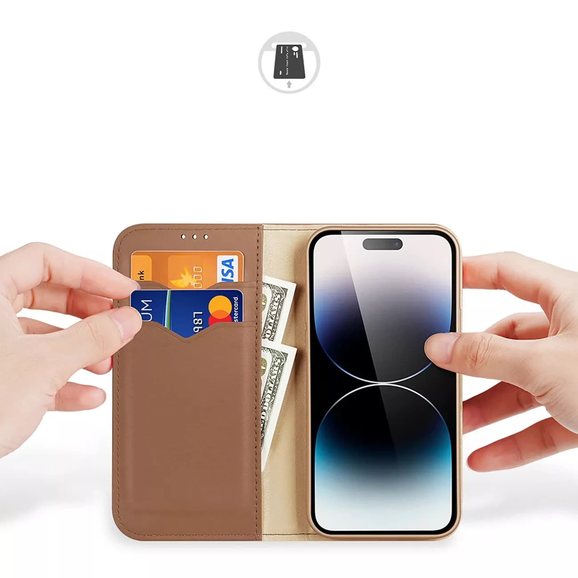 

Etui portfel z blokadą RFID do iPhone 15 Pro Dux Ducis Hivo - brązowe