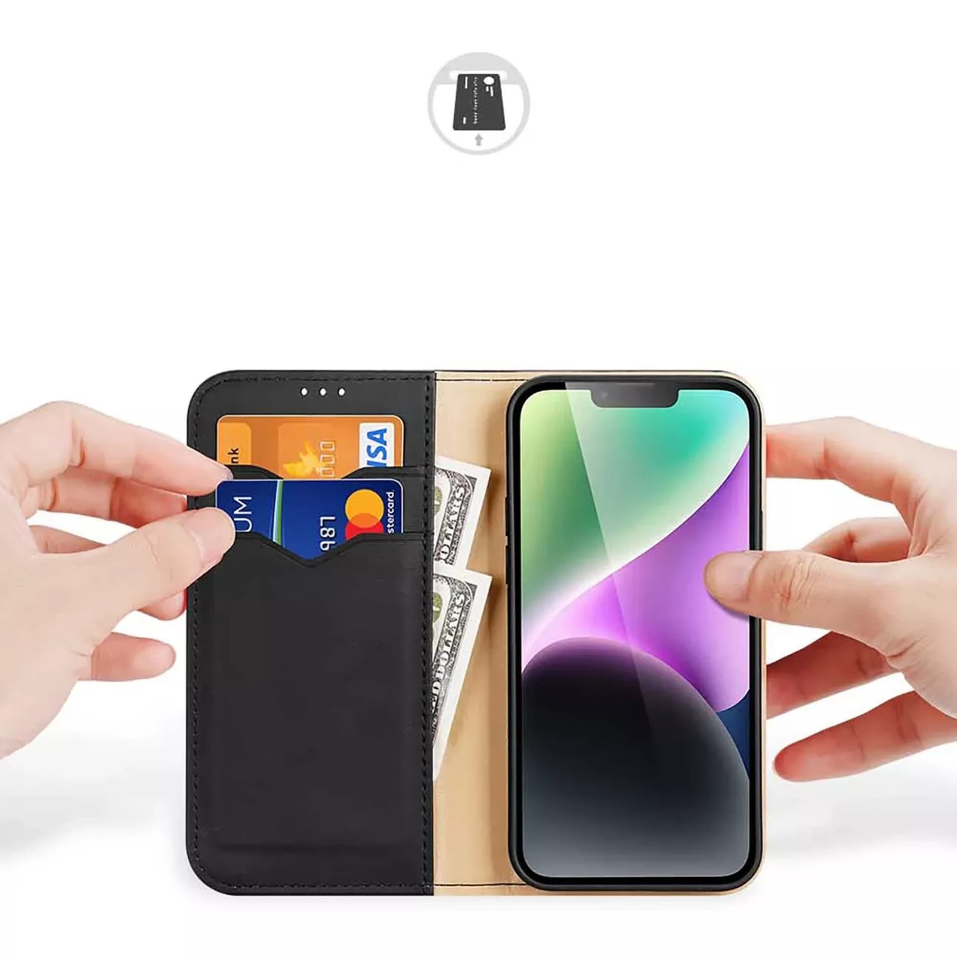 

Etui portfel z blokadą RFID do iPhone 15 Plus Dux Ducis Hivo - czarne