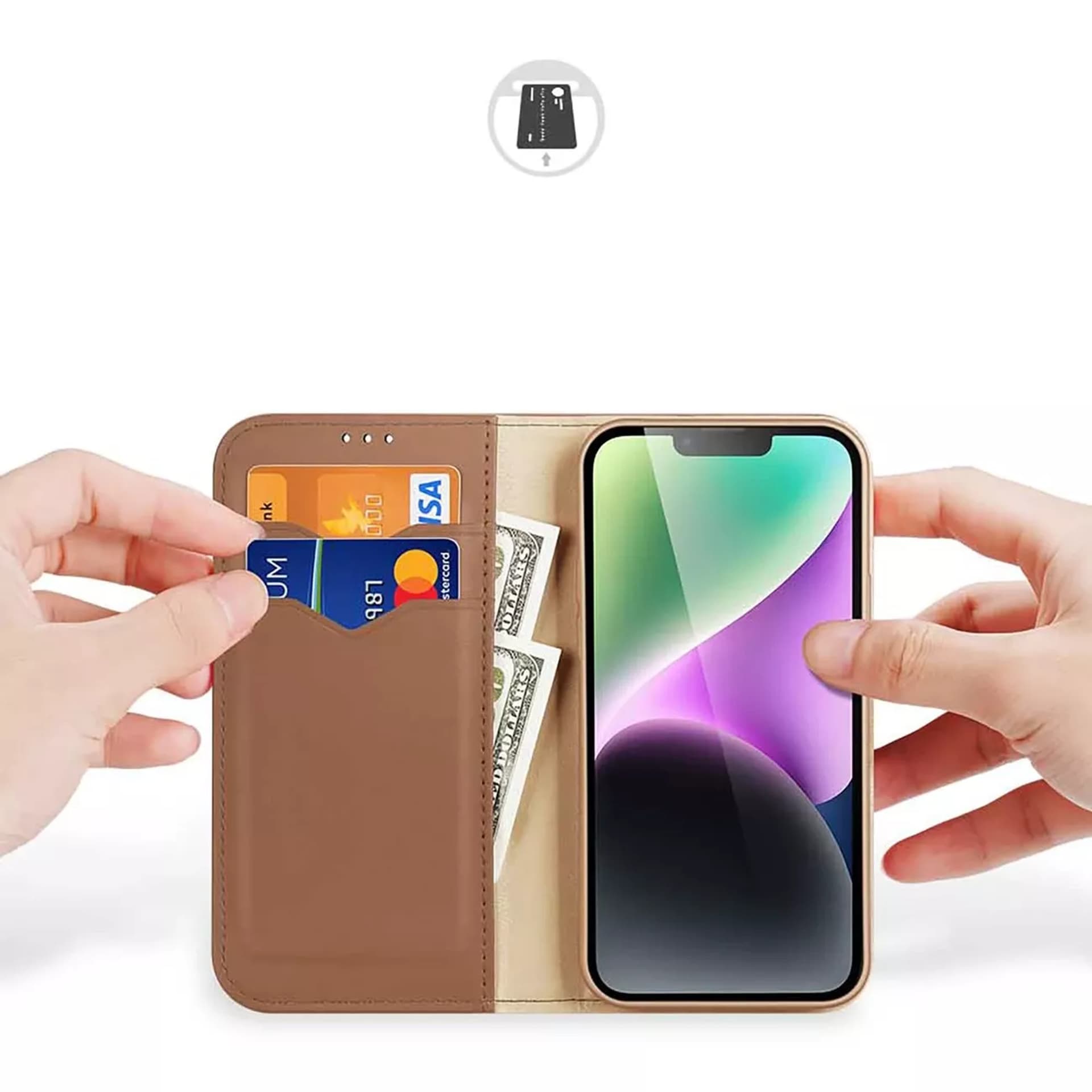 

Etui portfel z blokadą RFID do iPhone 15 Plus Dux Ducis Hivo - brązowe