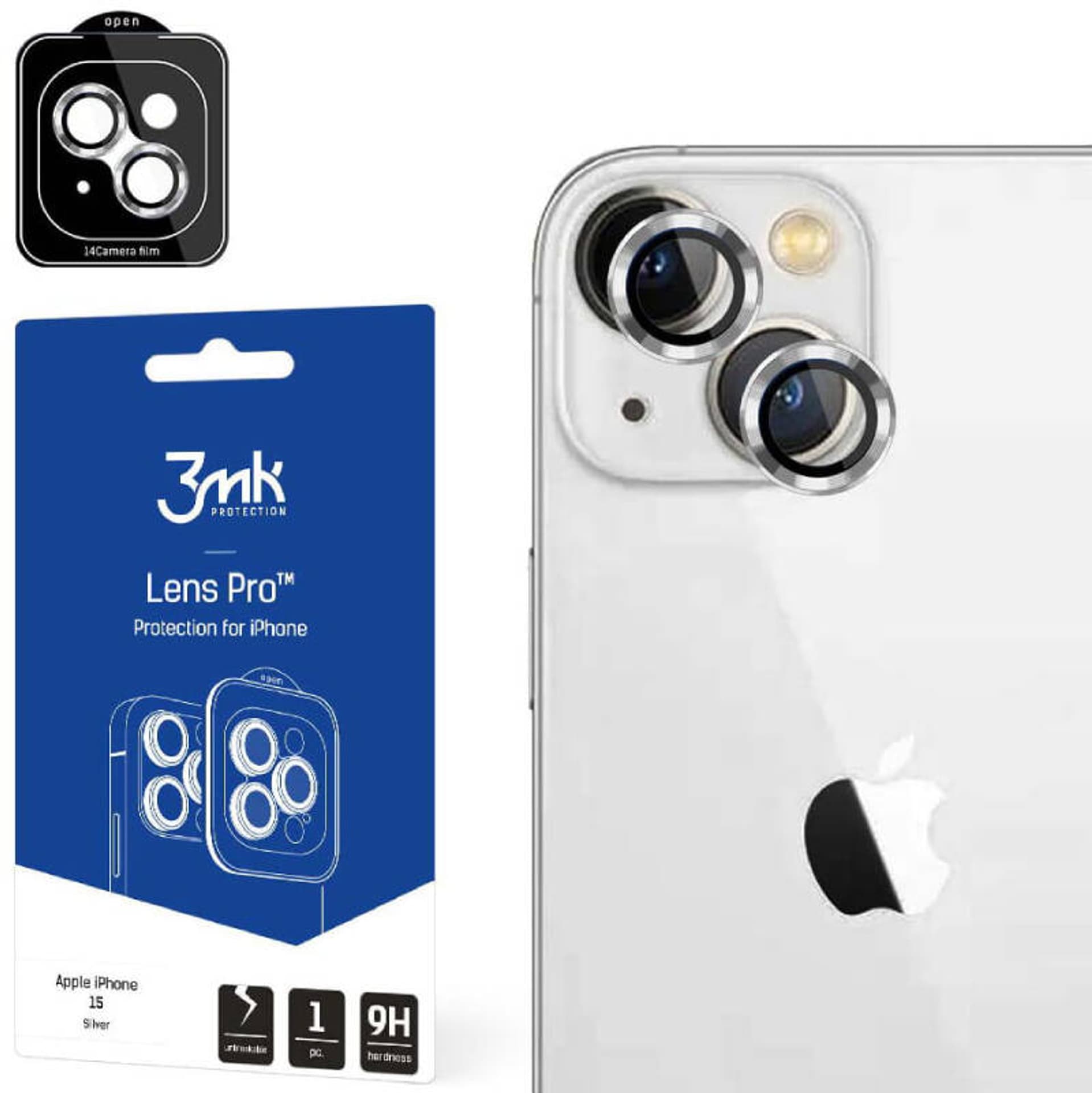 

3MK Lens Protection Pro iPhone 15 6.1" srebrny/silver Ochrona na obiektyw aparatu z ramką montażową 1szt.