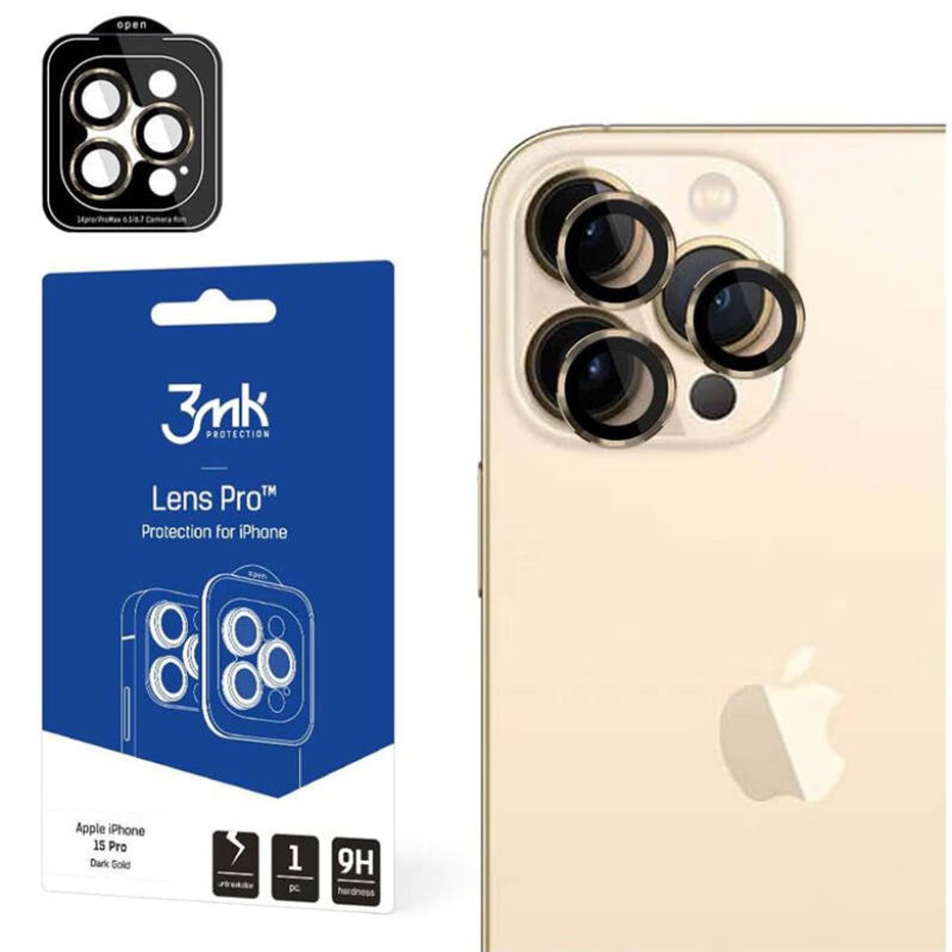 

3MK Lens Protection Pro iPhone 15 Pro 6.1" ciemnozłoty/dark gold Ochrona na obiektyw aparatu z ramką montażową 1szt.