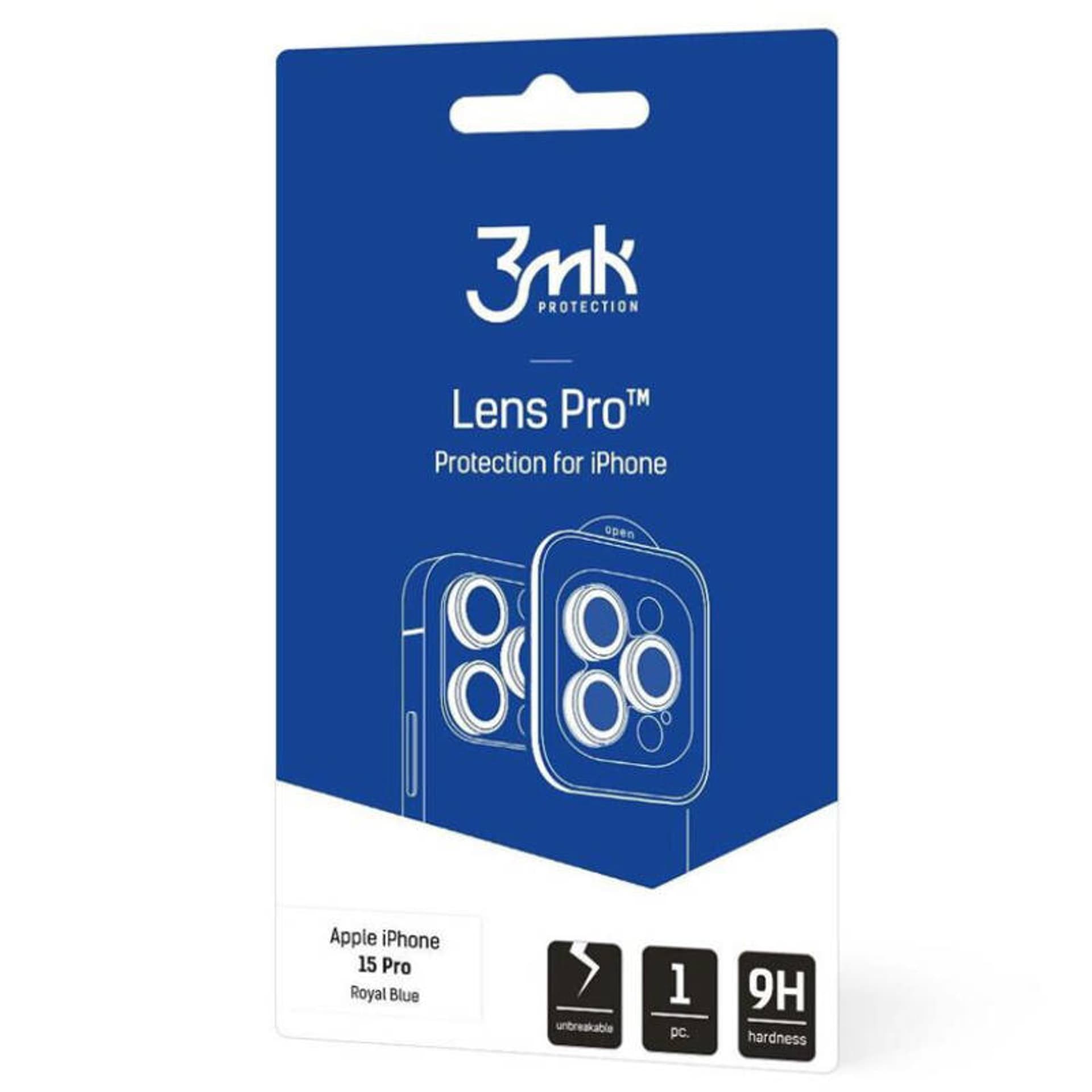 

3MK Lens Protection Pro iPhone 15 Pro 6.1" niebieski/royal blue Ochrona na obiektyw aparatu z ramką montażową 1szt.