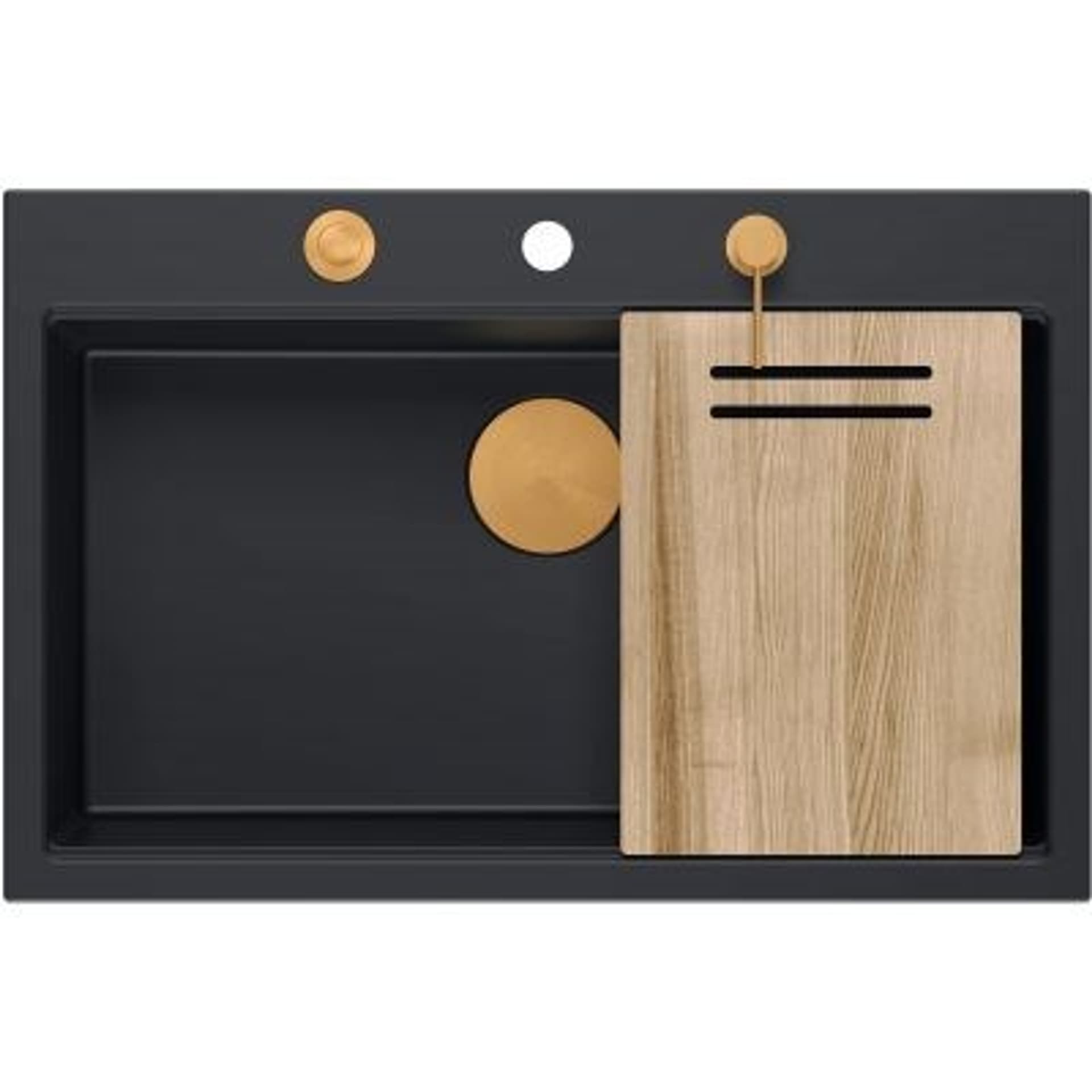 

Zlewozmywak granitowy QUADRON MARC czarny wpuszczany + syfon Push-2-Open + dozownik + deska drewniana + nakładka na odpływ