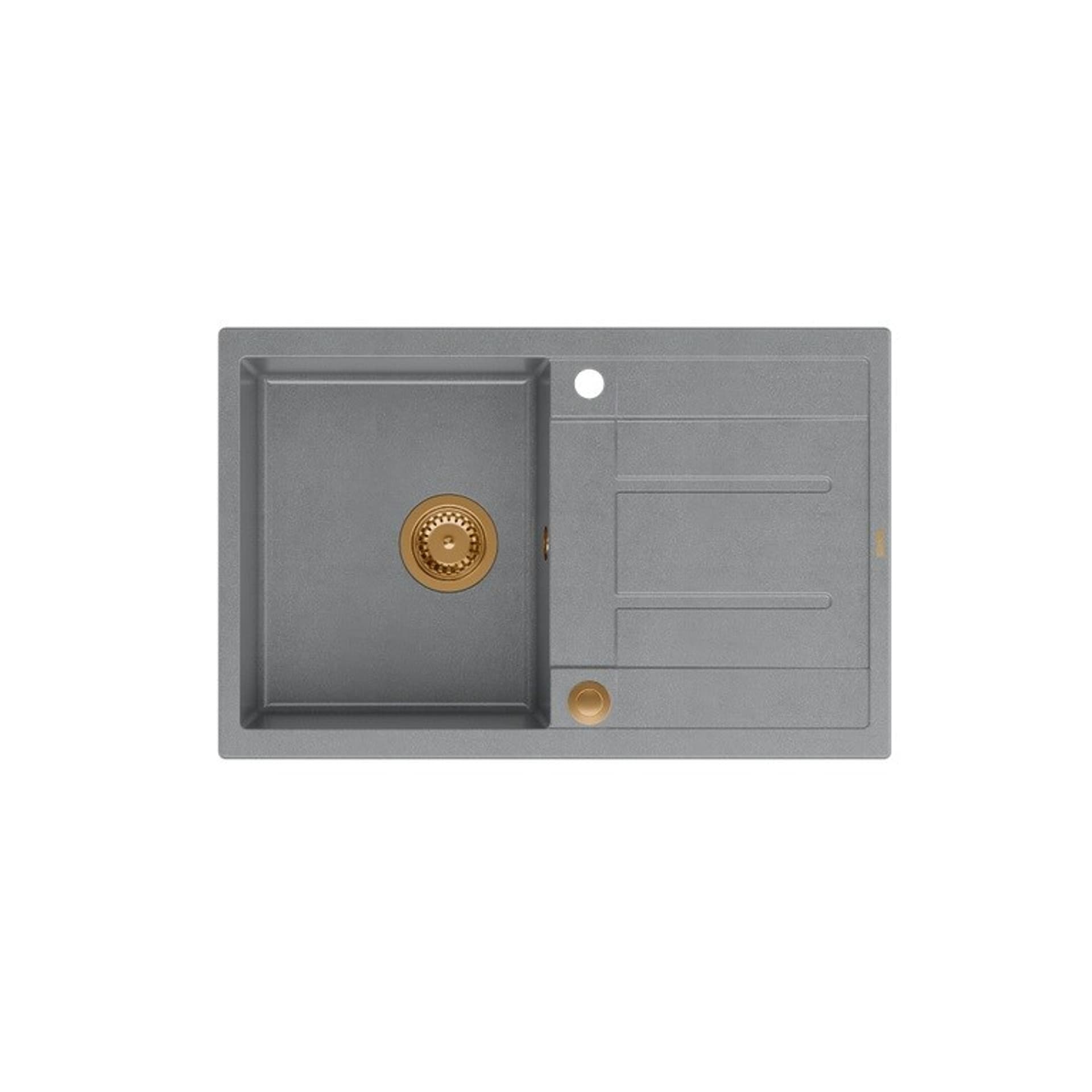 

Zlewozmywak granitowy QUADRON MORGAN 111 szary wpuszczany + syfon Push-2-Open w kolorze PVD