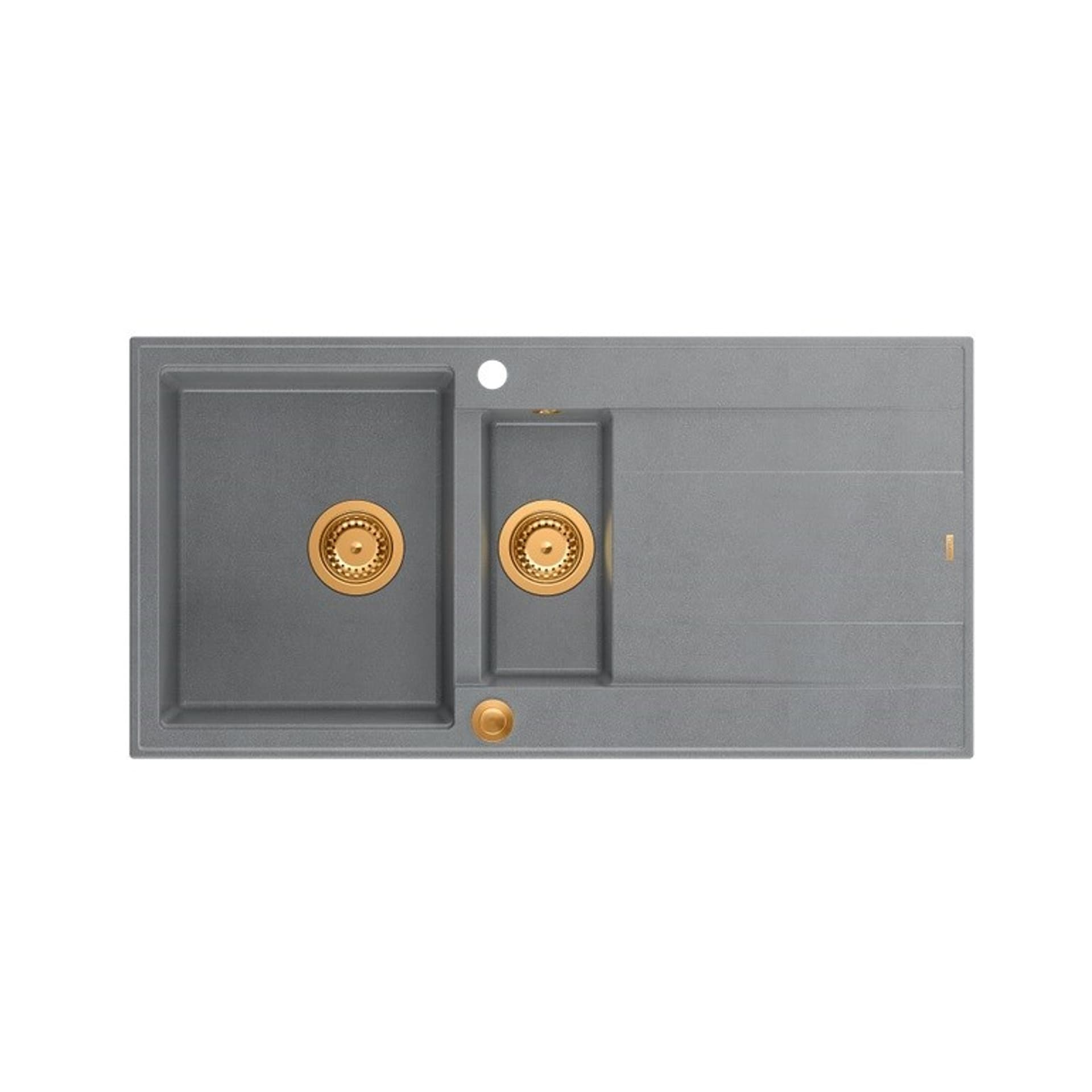 

Zlewozmywak granitowy QUADRON EVAN 156 szary wpuszczany + syfon Push-2-Open w kolorze PVD