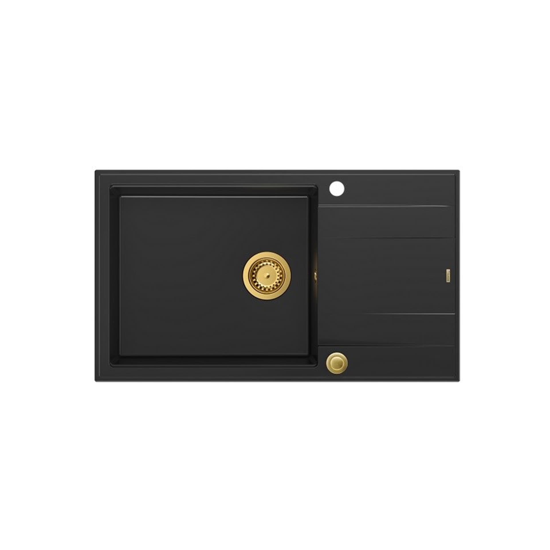 

Zlewozmywak granitowy QUADRON EVAN 136 XL czarny wpuszczany + syfon Push-2-Open w kolorze PVD