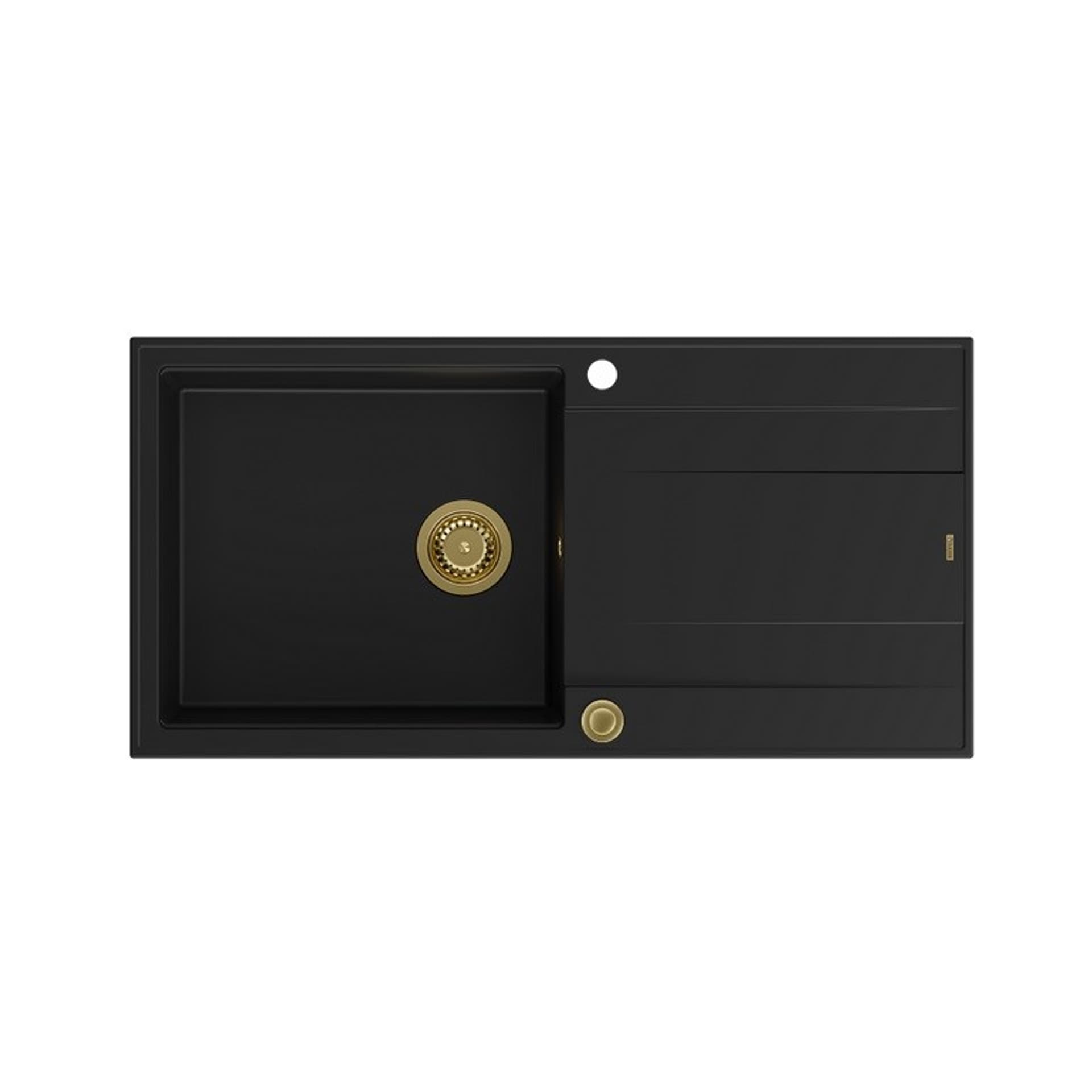 

Zlewozmywak granitowy QUADRON EVAN 146 XL czarny wpuszczany + syfon Push-2-Open w kolorze PVD