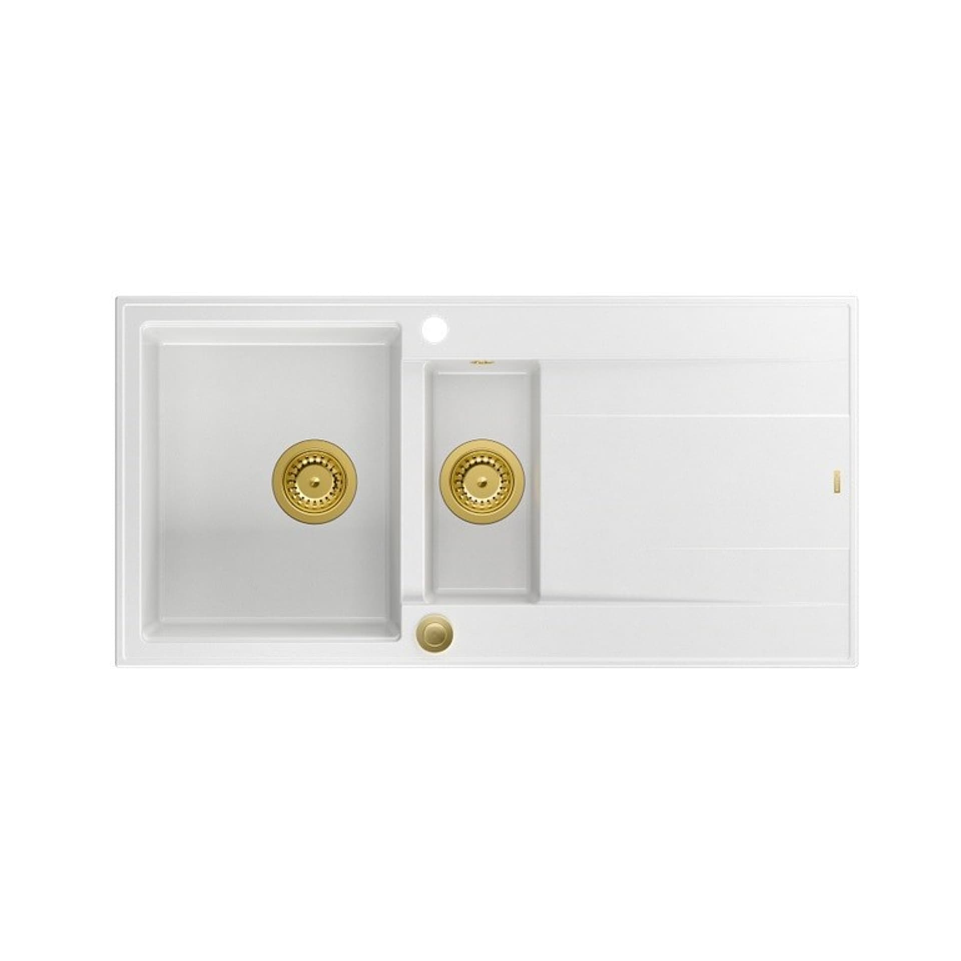 

Zlewozmywak granitowy QUADRON EVAN 156 biały wpuszczany + syfon Push-2-Open w kolorze PVD