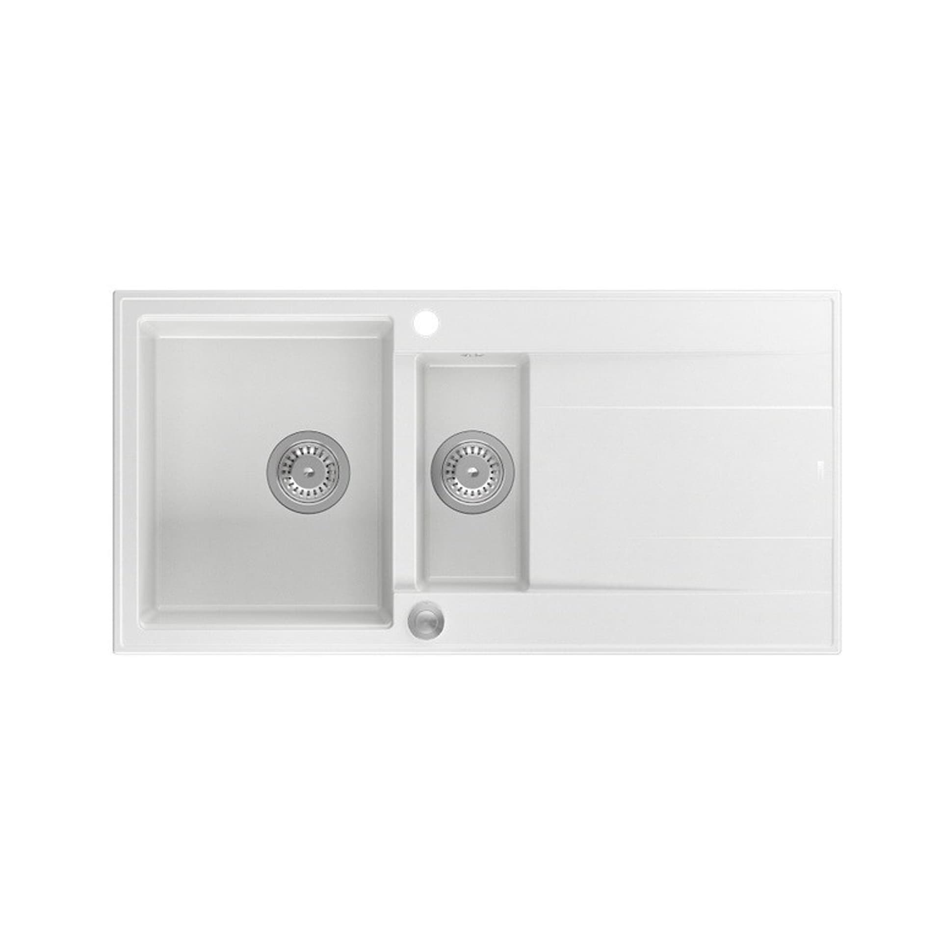 

Zlewozmywak granitowy QUADRON EVAN 156 biały wpuszczany + syfon Push-2-Open