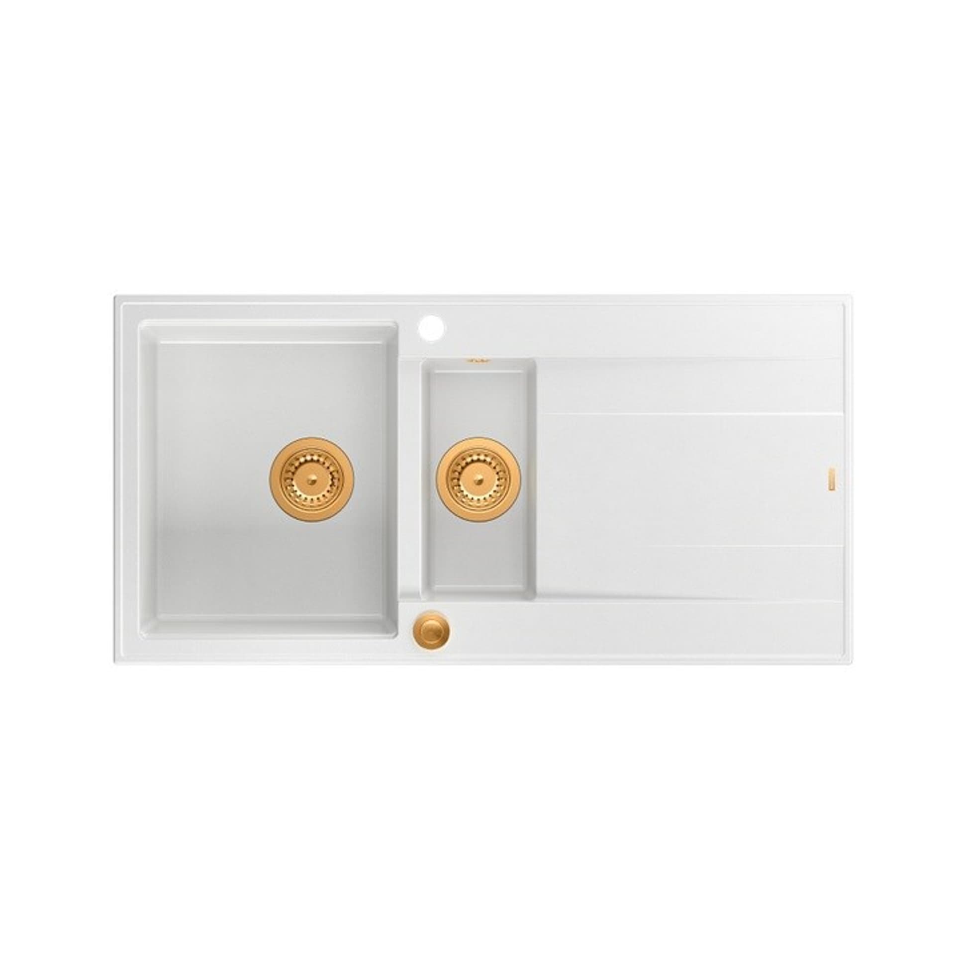 

Zlewozmywak granitowy QUADRON EVAN 156 biały wpuszczany + syfon Push-2-Open w kolorze PVD