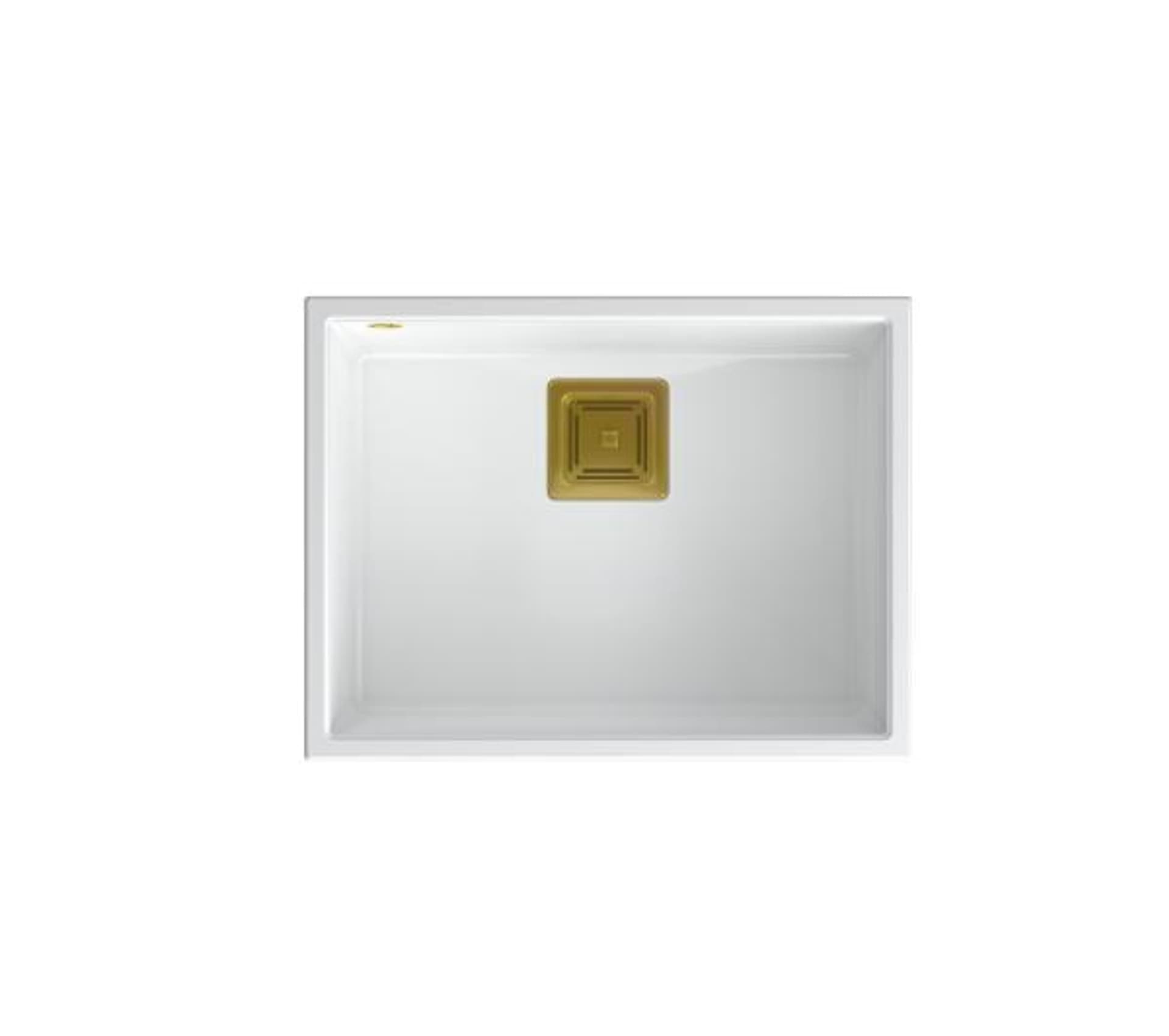 

Zlewozmywak granitowy QUADRON DAVID 50 biały podwieszany + syfon save space w kolorze PVD