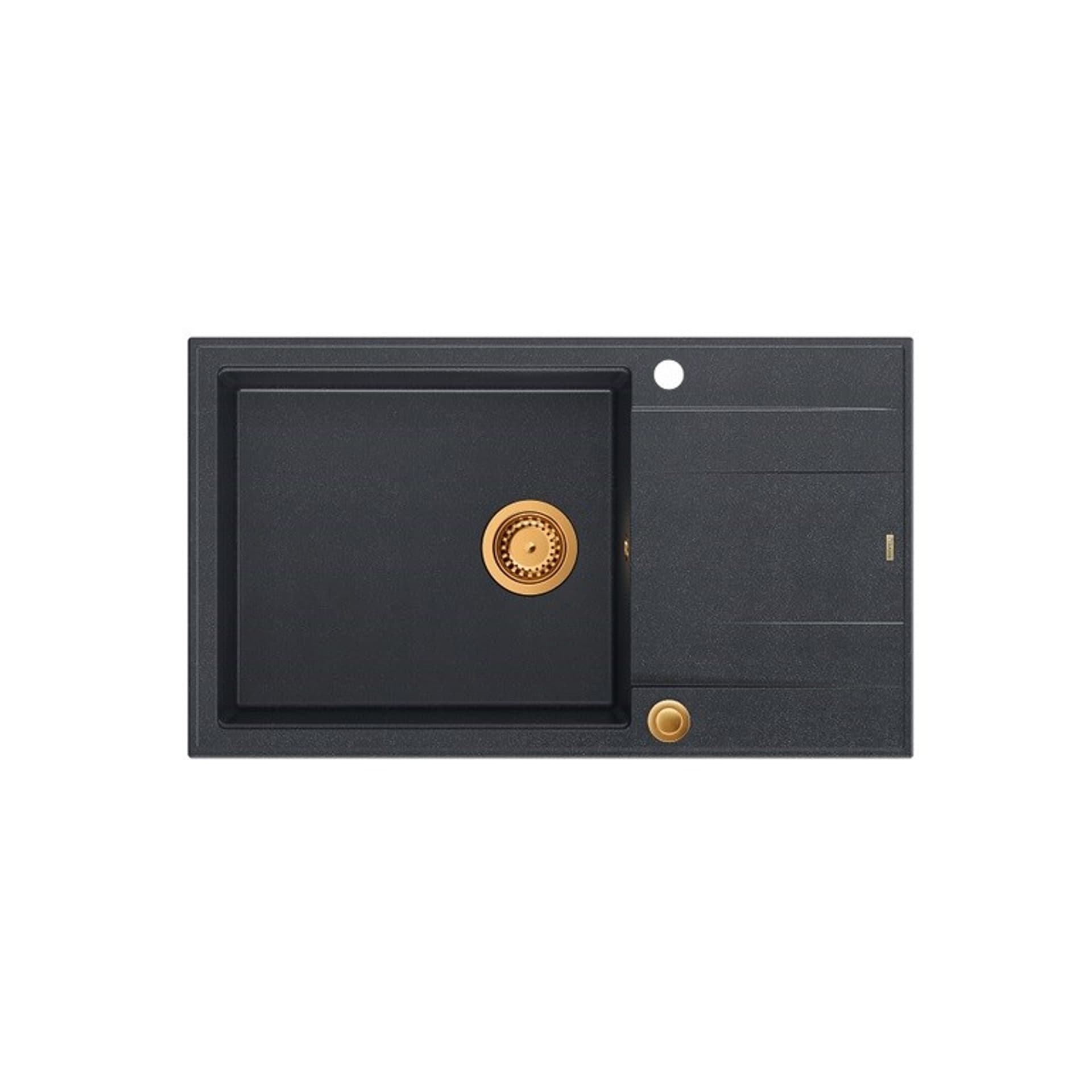 

Zlewozmywak granitowy QUADRON EVAN 136 XL czarny wpuszczany + syfon Push-2-Open w kolorze PVD