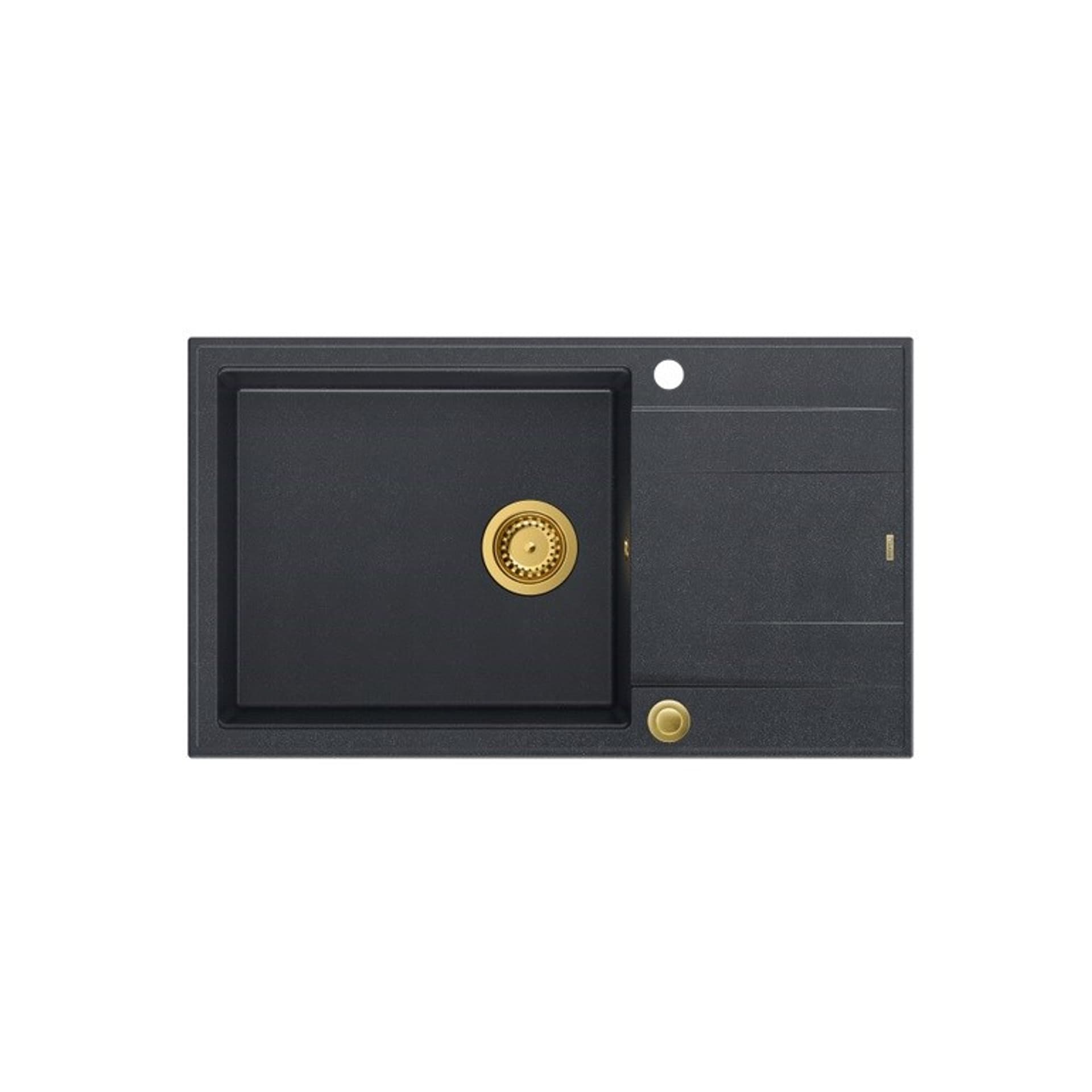 

Zlewozmywak granitowy QUADRON EVAN 136 XL czarny wpuszczany + syfon Push-2-Open w kolorze PVD