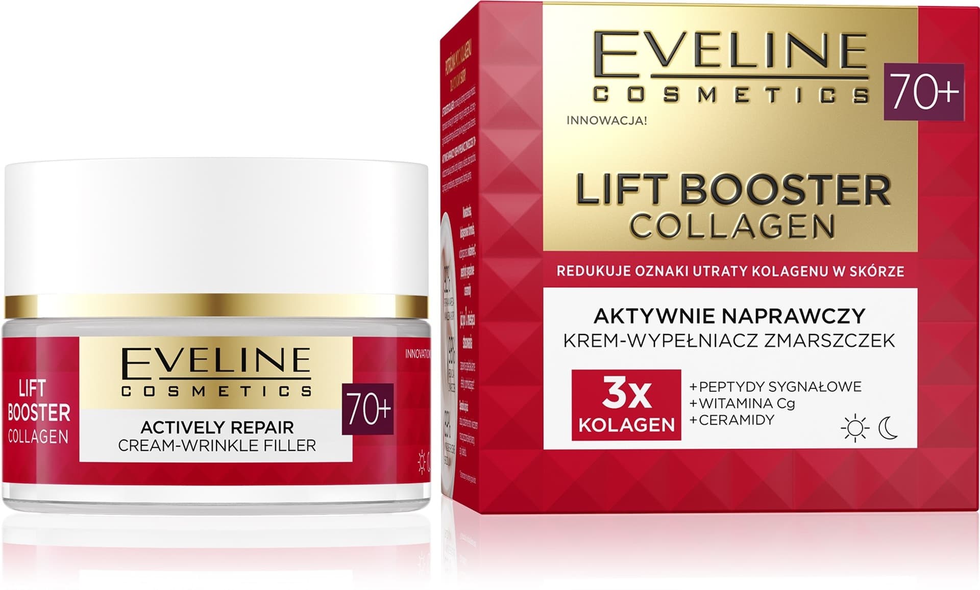 

EVELINE Lift Booster Collagen 70+ Aktywnie Naprawczy Krem-Wypełniacz zmarszczek na dzień i noc 50ml