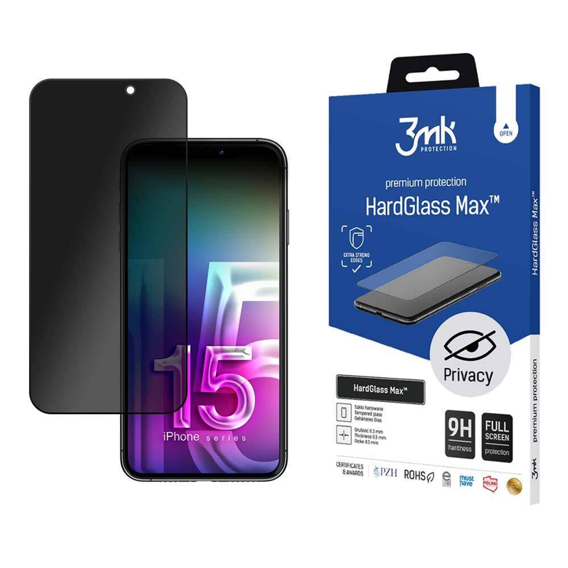 

3MK HardGlass Max Privacy iPhone 15 Pro 6.1" czarny/black, Fullscreen Glass