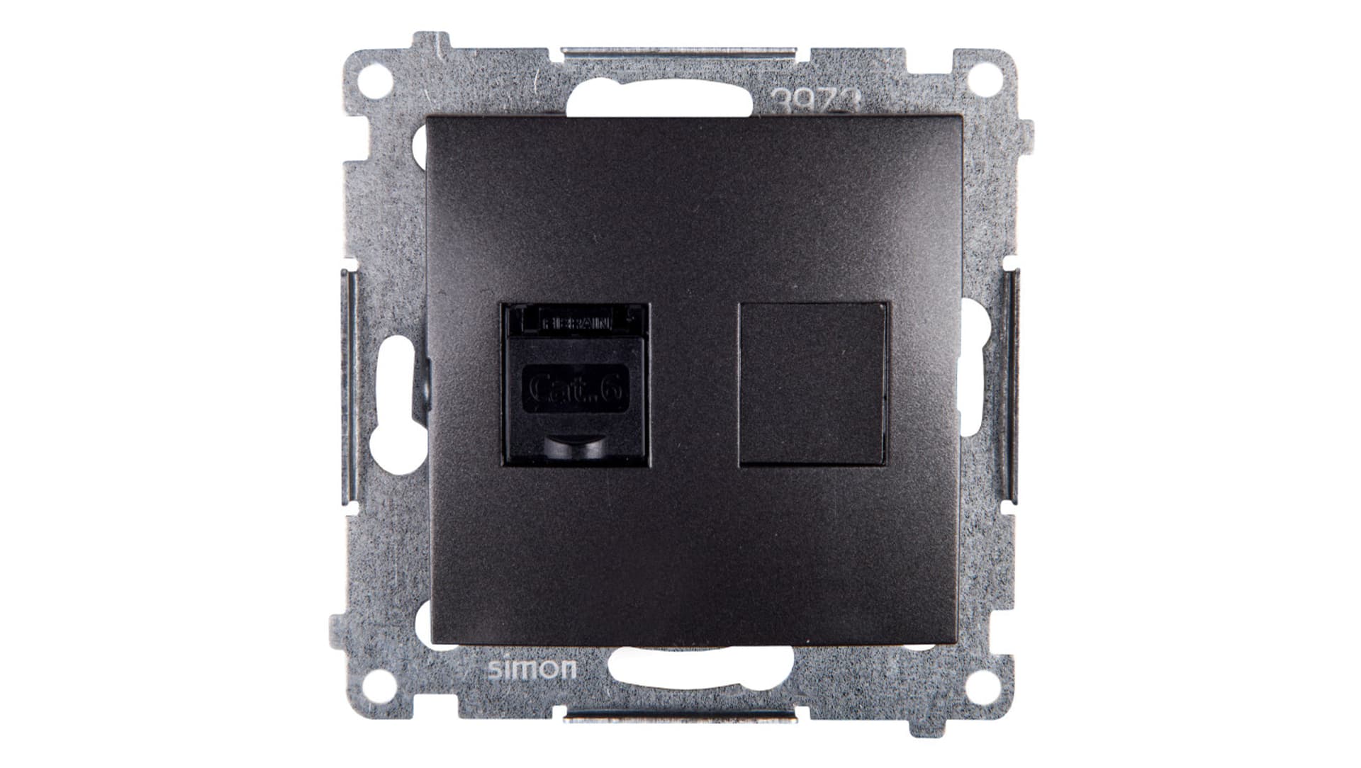 

Simon 54 Gniazdo komputerowe pojedyncze RJ45 kat.6 z przesłoną antracyt D61.01/48