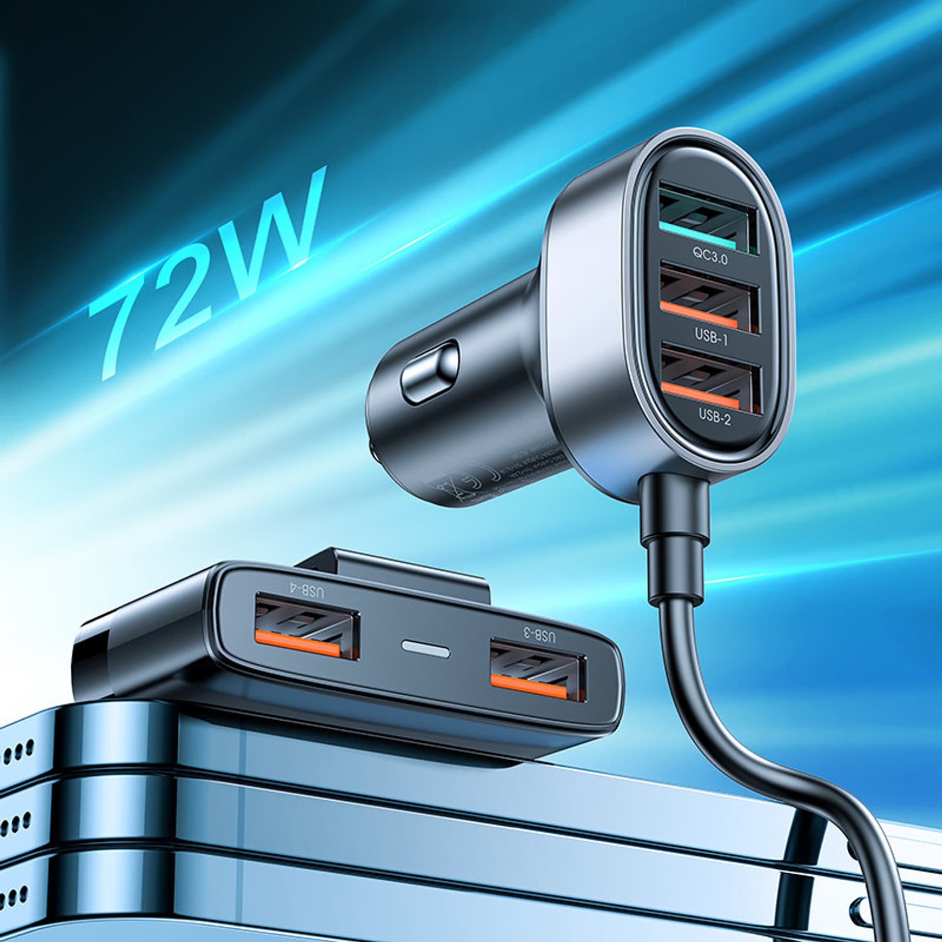 

Joyroom szybka ładowarka samochodowa z przedłużaczem 45W 5xUSB-A czarna (JR-CL03 Pro)