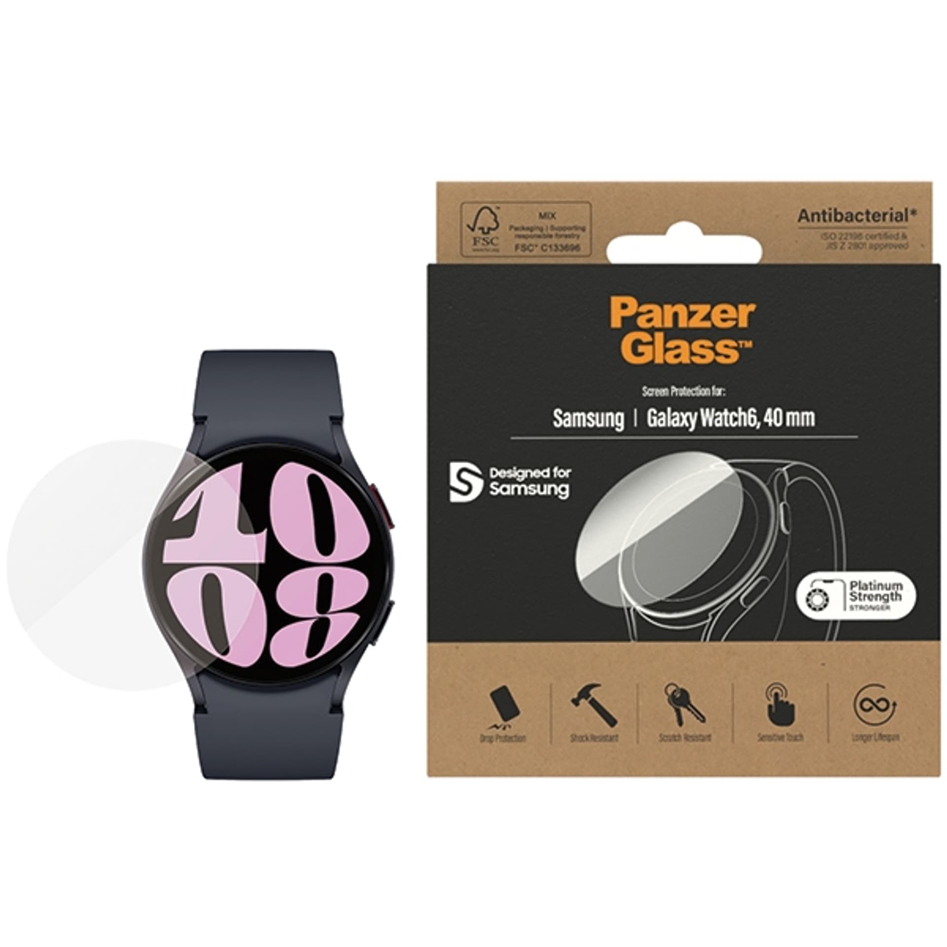 

PanzerGlass Galaxy Watch6 40mm Screen Protection Antibacterial 3683