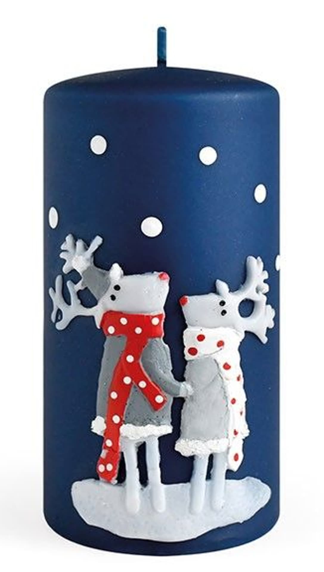 

Świeca RENIFERY walec średni 7xh14cm parafinowa granatowa