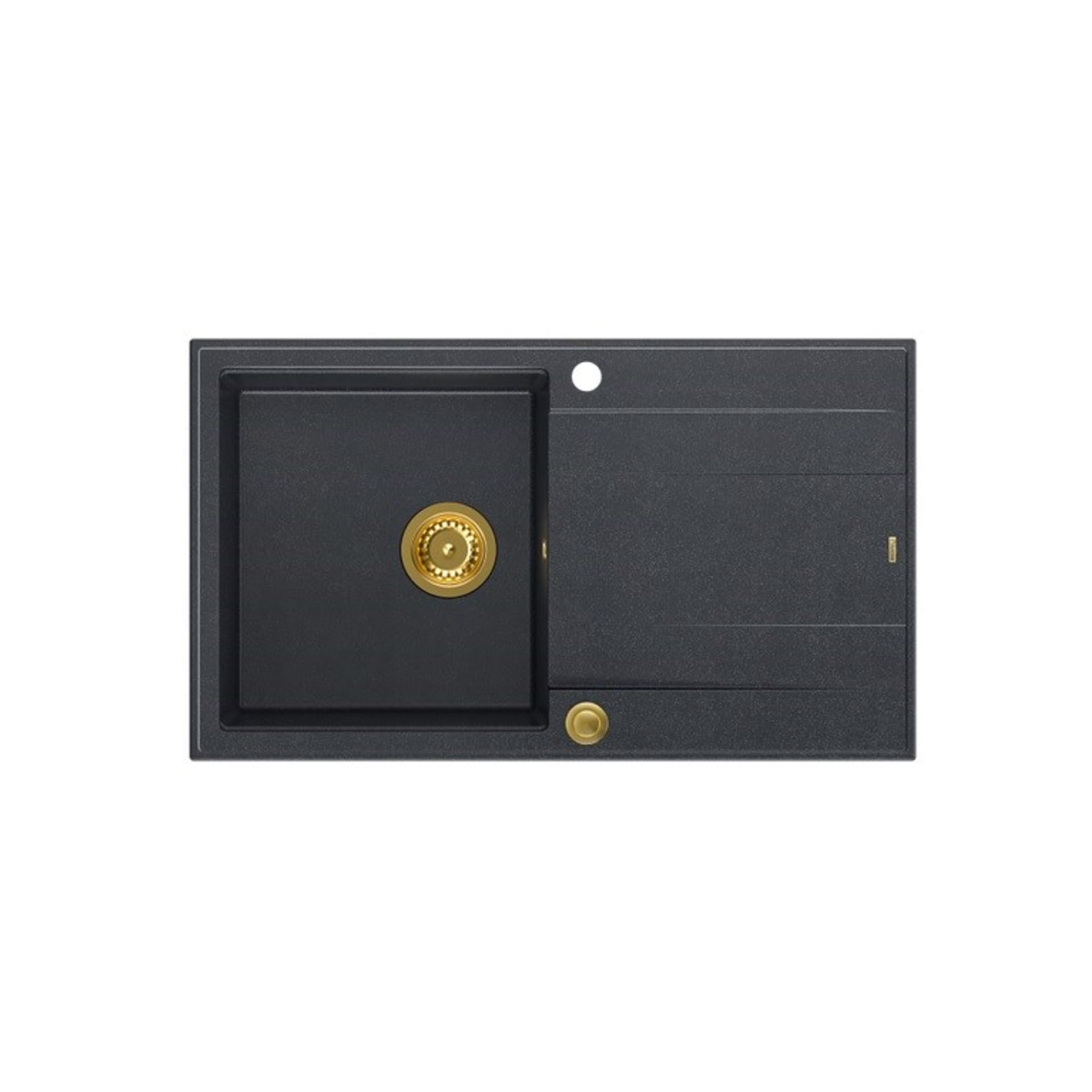 

Zlewozmywak granitowy QUADRON EVAN 111 czarny wpuszczany + syfon Push-2-Open w kolorze PVD
