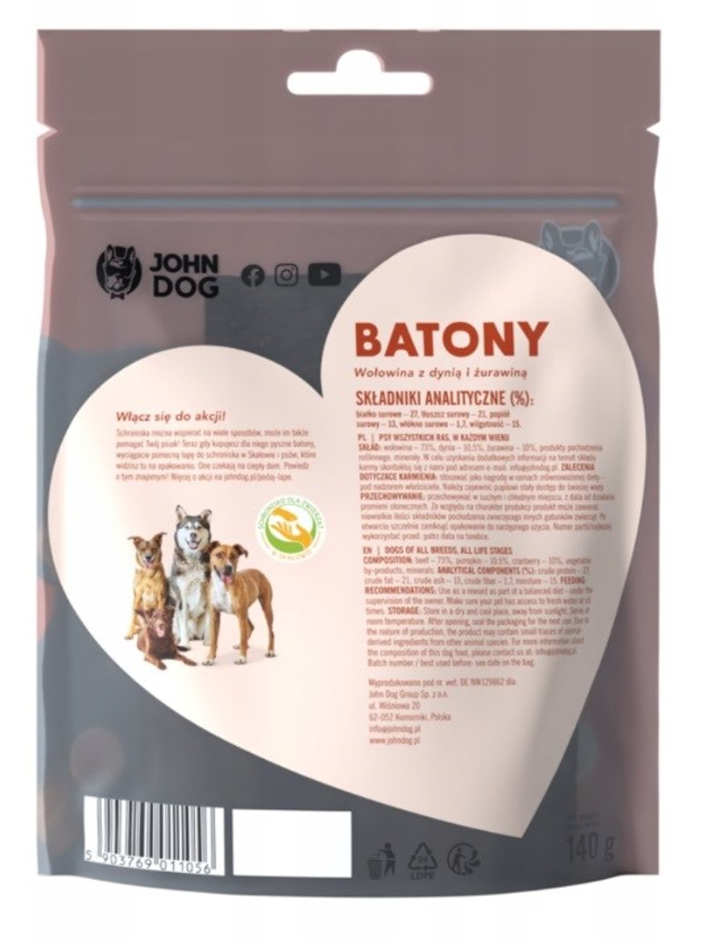 

John Dog Batony Podajłapę Wołowina z Dynią i Żurawiną 140g