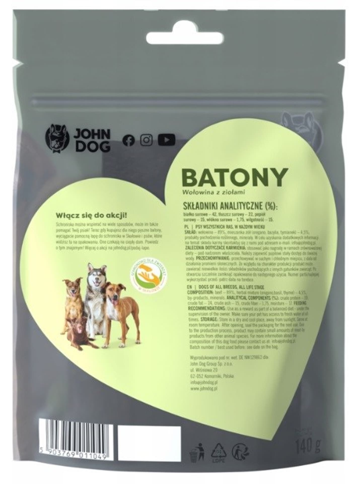 

John Dog Batony Podajłapę Wołowina z ziołami 140g